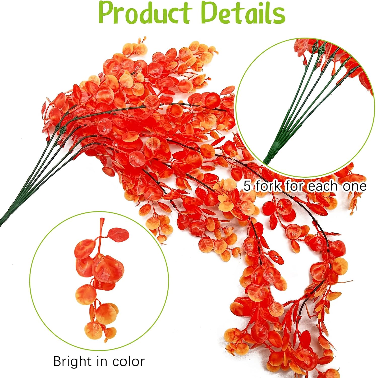 Hamiledyi Reptile Plants 5 Pcs Climbing Terrarium Plant with Suction Cup Artificial Decor for Snake Cage Bearded Dragon Tank Accessories for Lizard, Leopard Gecko, Chameleon, Snake (Orange) - Image 5