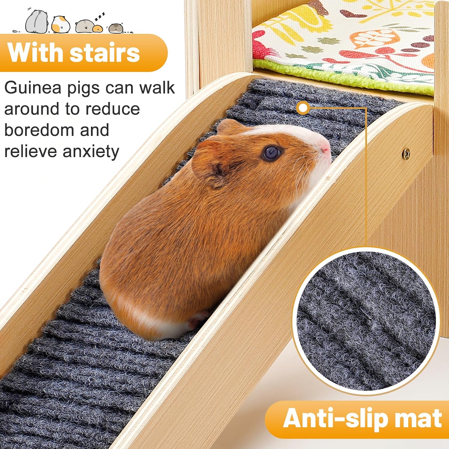 Upgraded Guinea Pig Castle, Sturdy Wooden Guinea Pig Hideout, Small Animal House Bed Hut Habitats with Stairs, Easy to Assemble for Hamsters Bunny Chinchillas Playing Hiding - Image 5