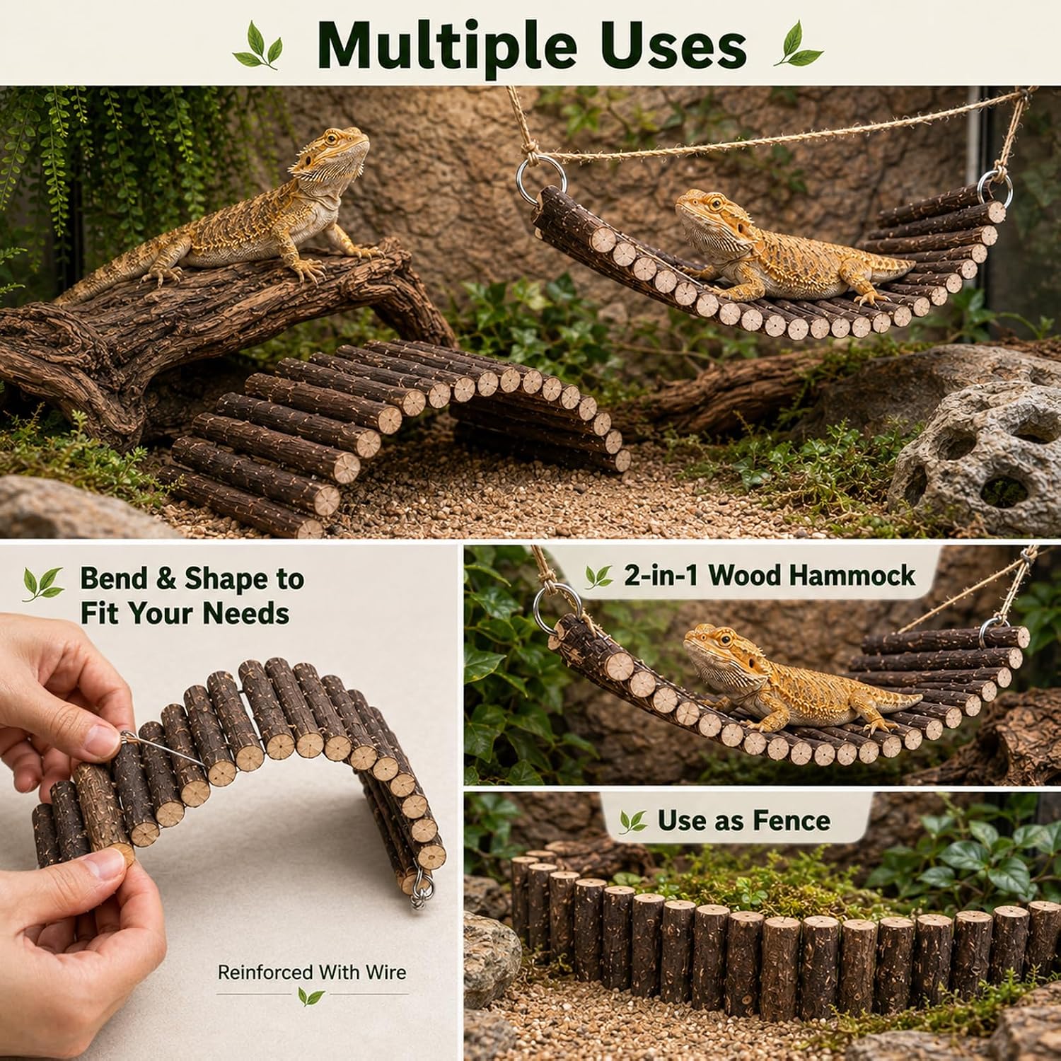 RUNANIA Bearded Dragon Tank Accessories, 10 PCS Reptile Hammock Plants Bridge Jungle Climber Vines for Snakes Bearded Dragon Chameleon Gecko Lizard - Image 3