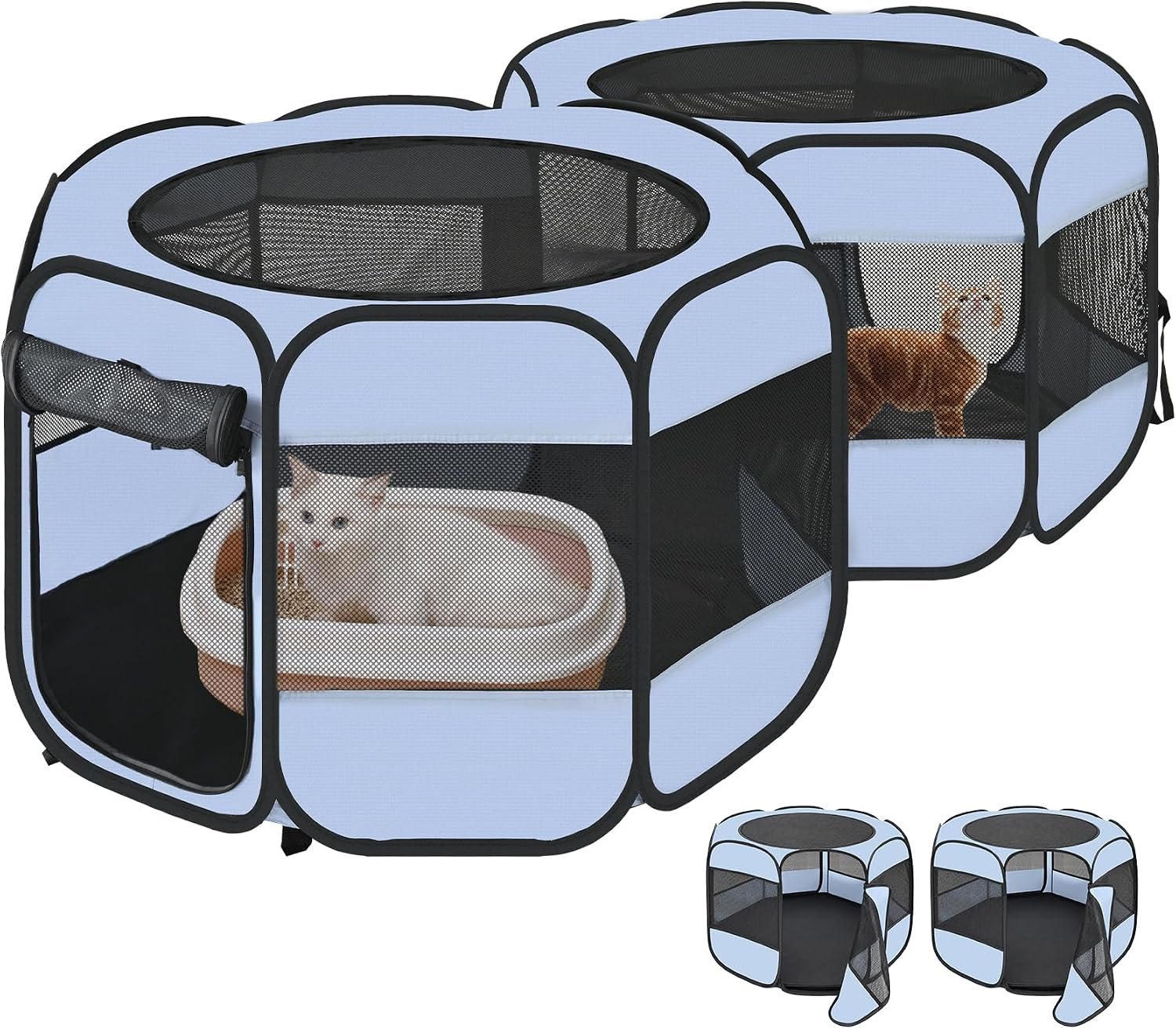 2-in-1 Cat Playpens, Detachable into 2 Separate Playpens with Additional 2 Doors, Portable Dog Playpen Cat Tent Enclosure for Kitten and Puppy Indoor Outdoor Use(S)