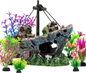 8Pcs Fish Tank Decorations Set Sunk...
