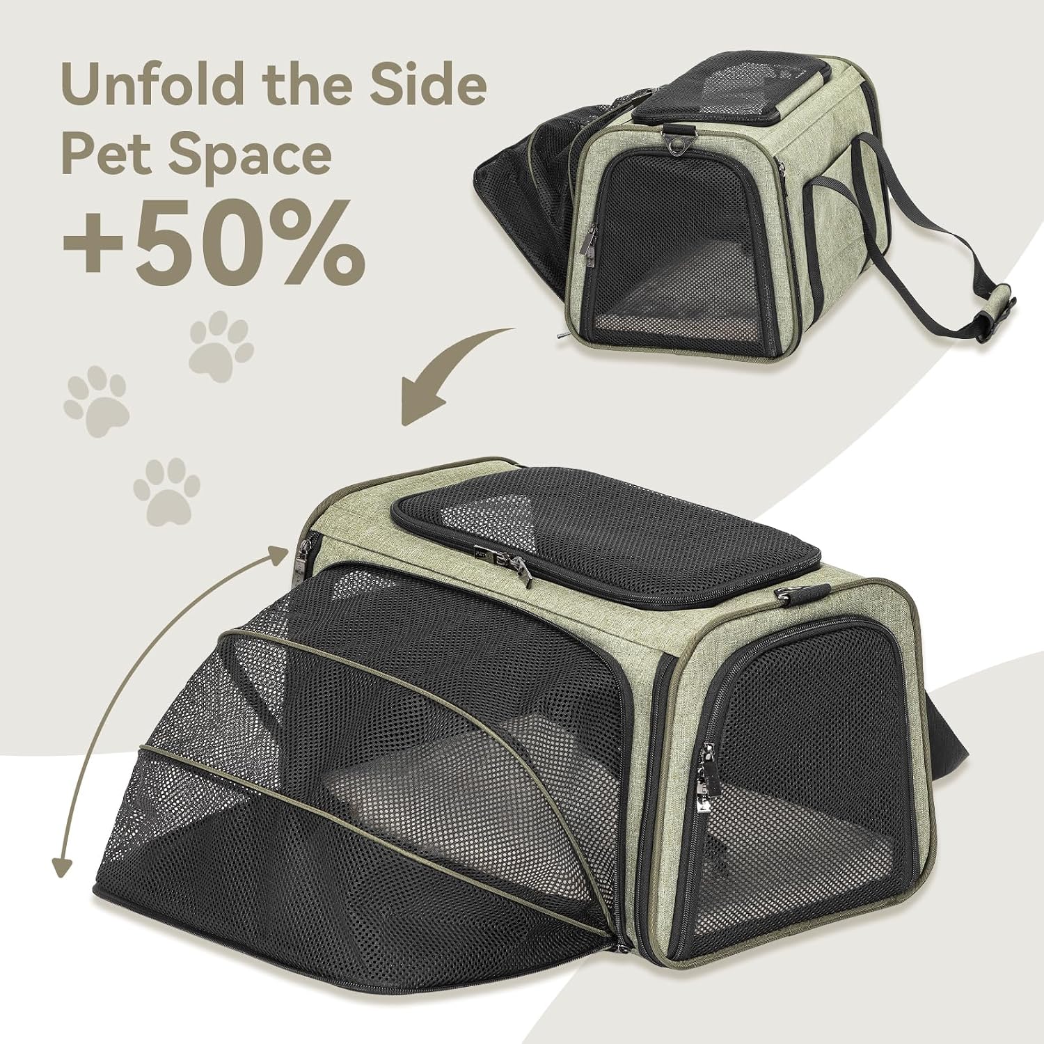 Petsfit Small Expandable Cat Carrier for Air Travel, Up to 9 lb | 16 x 10 x 9 in; sized for Alaska Airlines, with locking zippers, an interior safety tether and multi-side ventilation. - Image 3