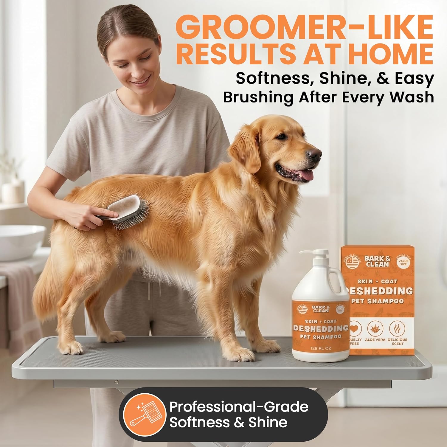 Deshedding Dog Shampoo, Gallon Sized - Skin and Coat Shedding Shampoo with Pump, 18:1 Dilution - Made with Baking Soda, Aloe, and Coconut for Buildup and Dander - Image 9