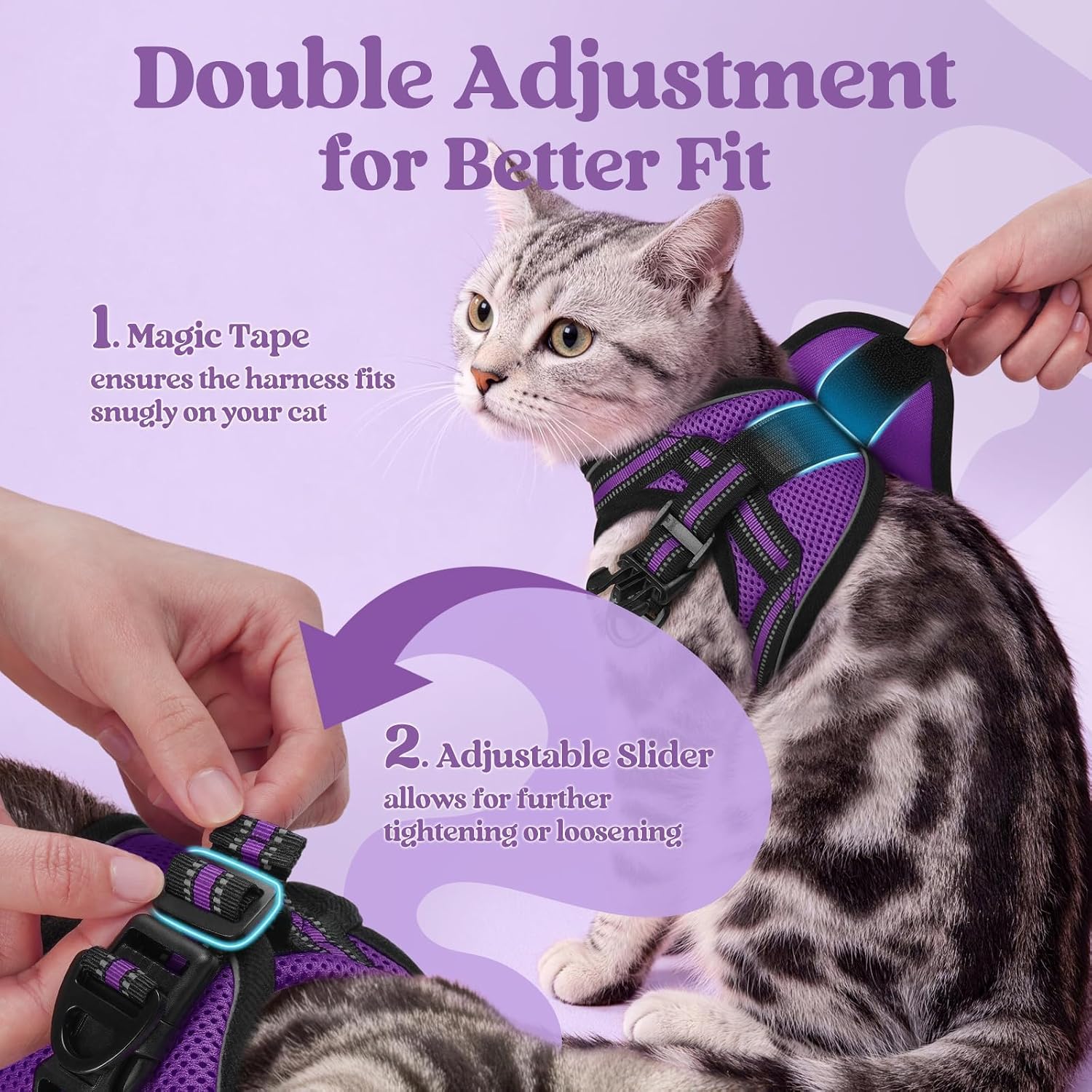 rabbitgoo Cat Harness and Leash Set, Step-in Soft Vest, Purple | Escape Proof, Lightweight, Easy-on & Adjustable, Hook & Loop with Buckle, Reflective, for Kittens & Small Cats Walks, S - Image 3