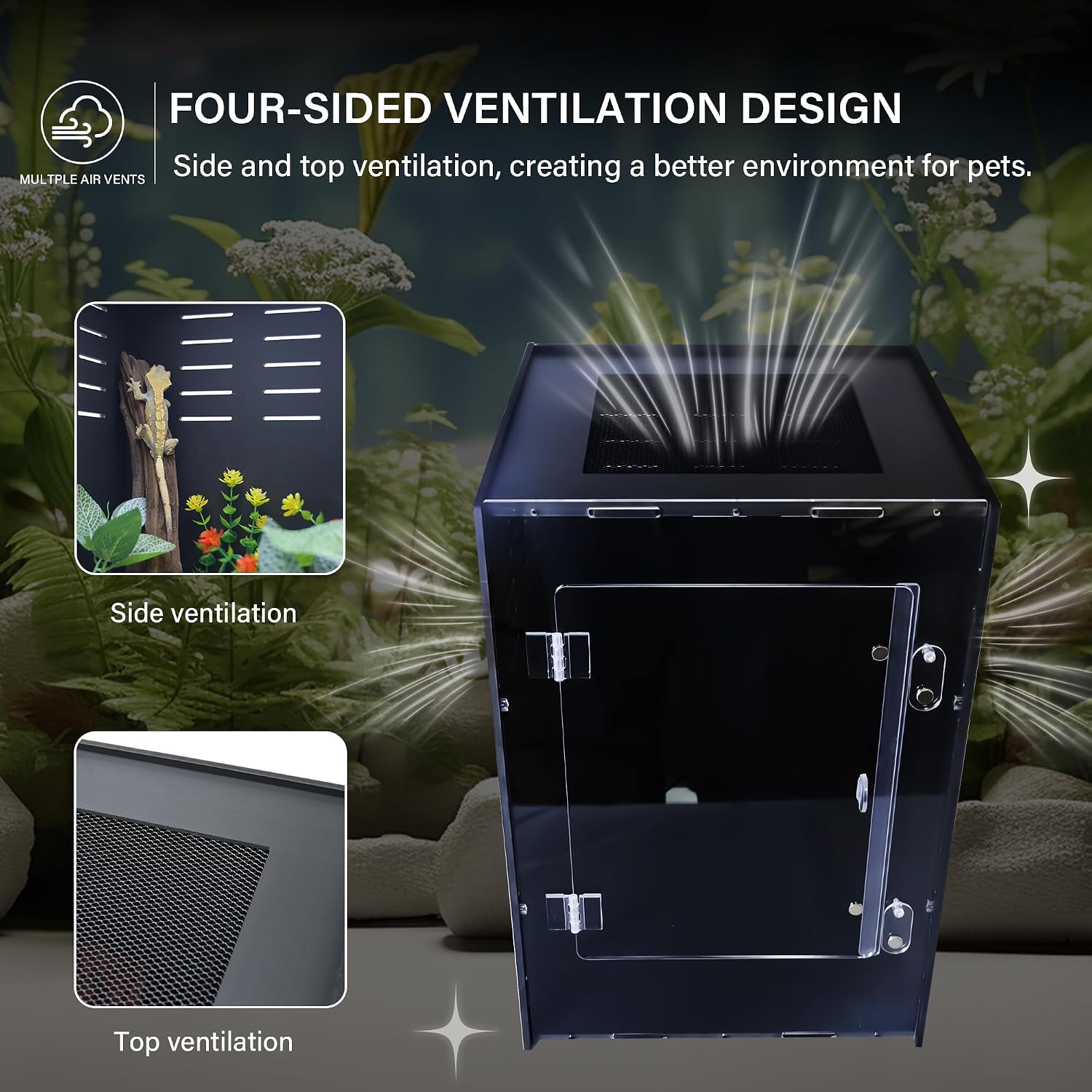 Reptile Enclosure for Crested Gecko – 12x12x18 Acrylic Reptile Tank for Gecko, Snake, and Lizard – PVC Terrarium for Small Pets - Image 3