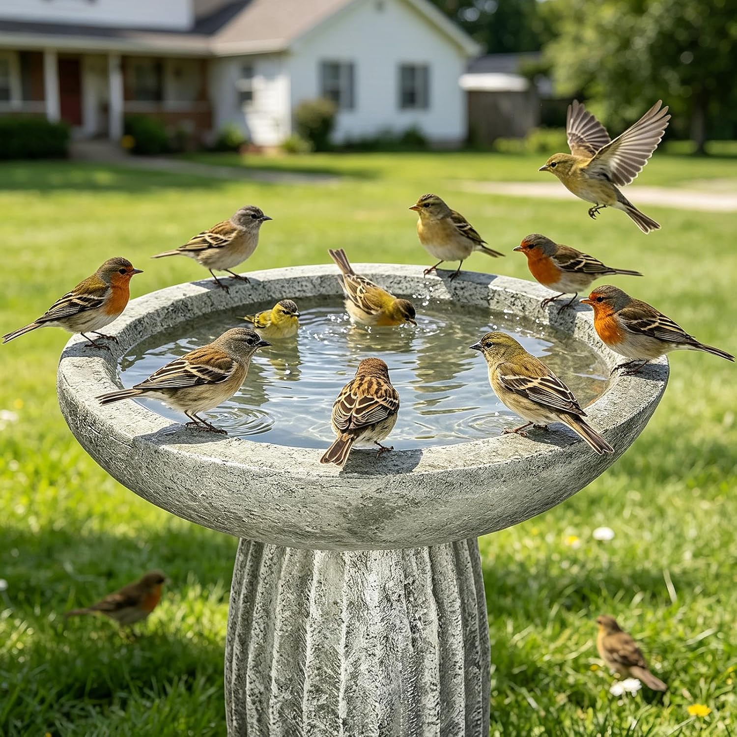 SKYFIRE 24.4" Pedestal Bird Bath for Outdoor, Geometric Fluted Concrete Birdbath with Tree Trunk Decor, Durable Fibre Reinforced Birdbath for Garden, Patio, Lawn & Backyard - Image 2