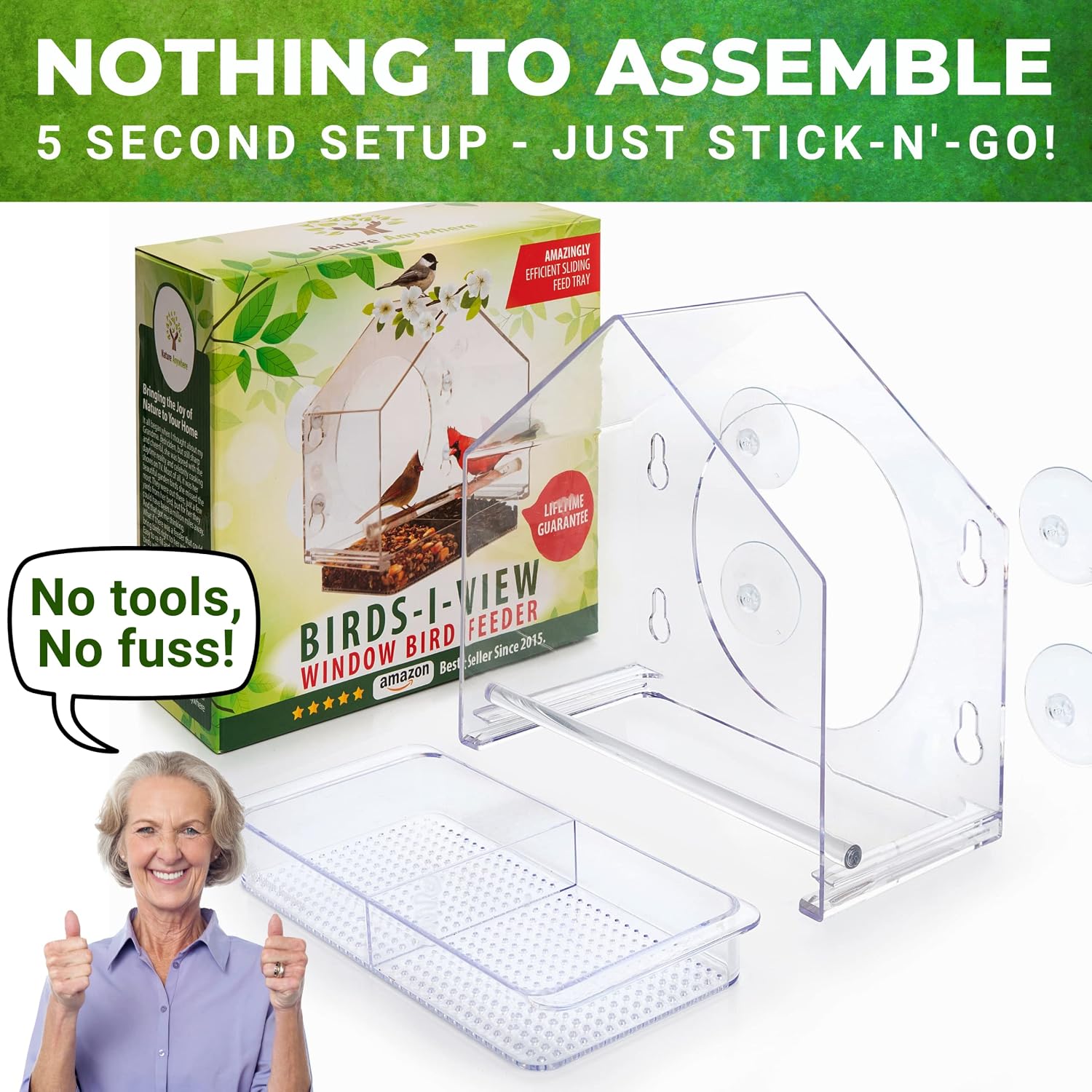 Nature Anywhere Window Bird Feeder - Weather Proof Transparent Acrylic Bird Feeders for Outdoors - Enhanced Suction Grip, Bird Watching for Cats, Easy-to-Clean, Outdoor Birdhouse Feeder (1 Unit) - Image 6