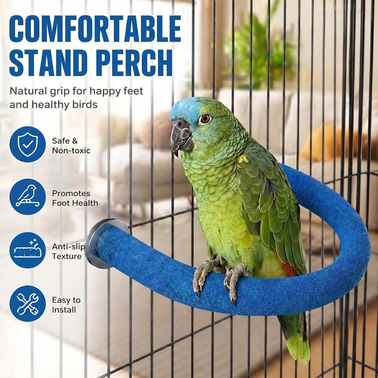RYPET Parrot Perch Rough-surfaced - Quartz Sands Bird Cage Perches for Medium to Large Bird, U Shape Large - Image 5