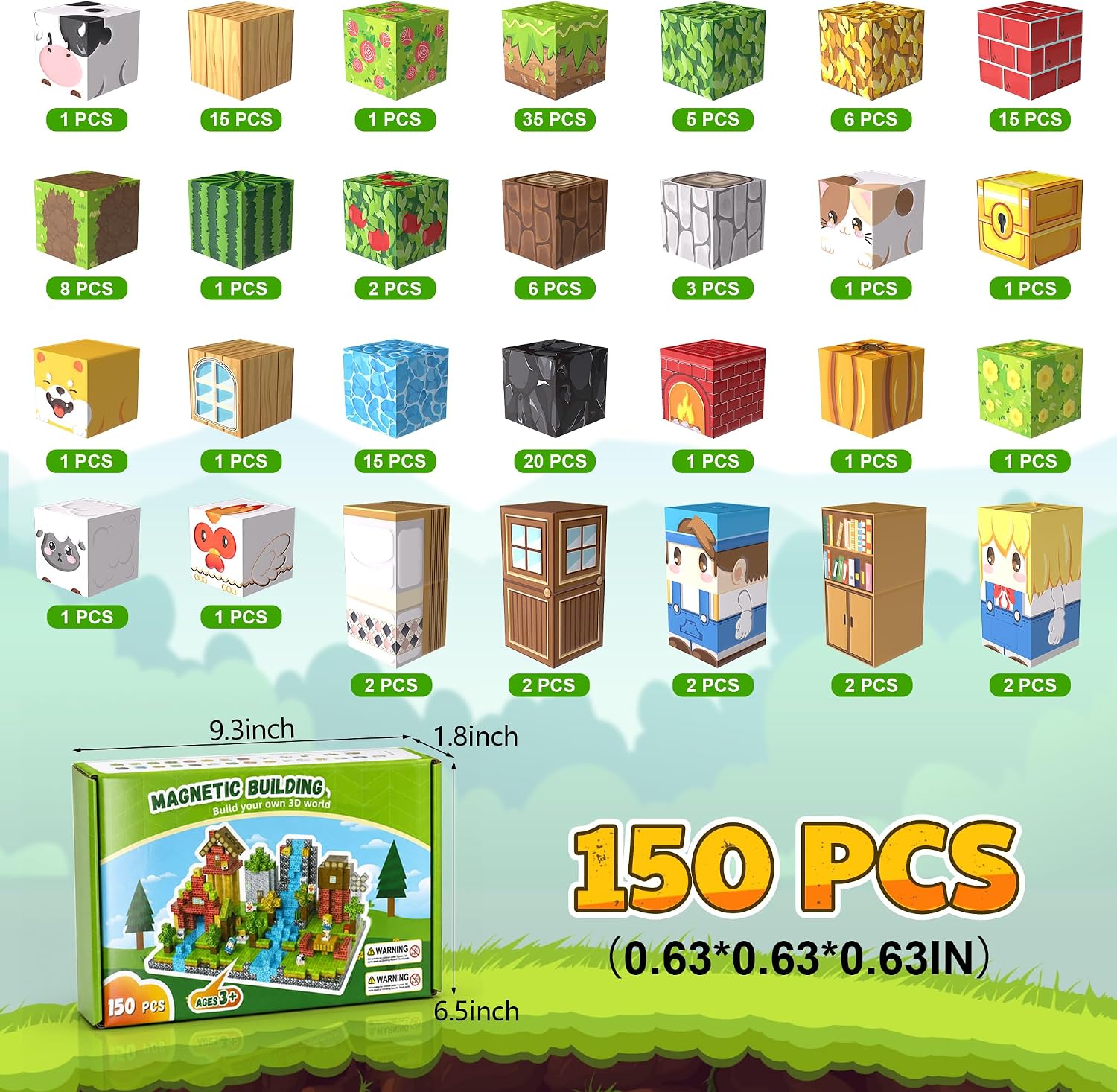 150PCS Magnetic Blocks, Magnetic Building Blocks, 0.63in Magnetic Building | STEM Game Stacking Toys for Kids, Birthday Gifts for Boys and Girls Age 3+ Years Old - Image 3