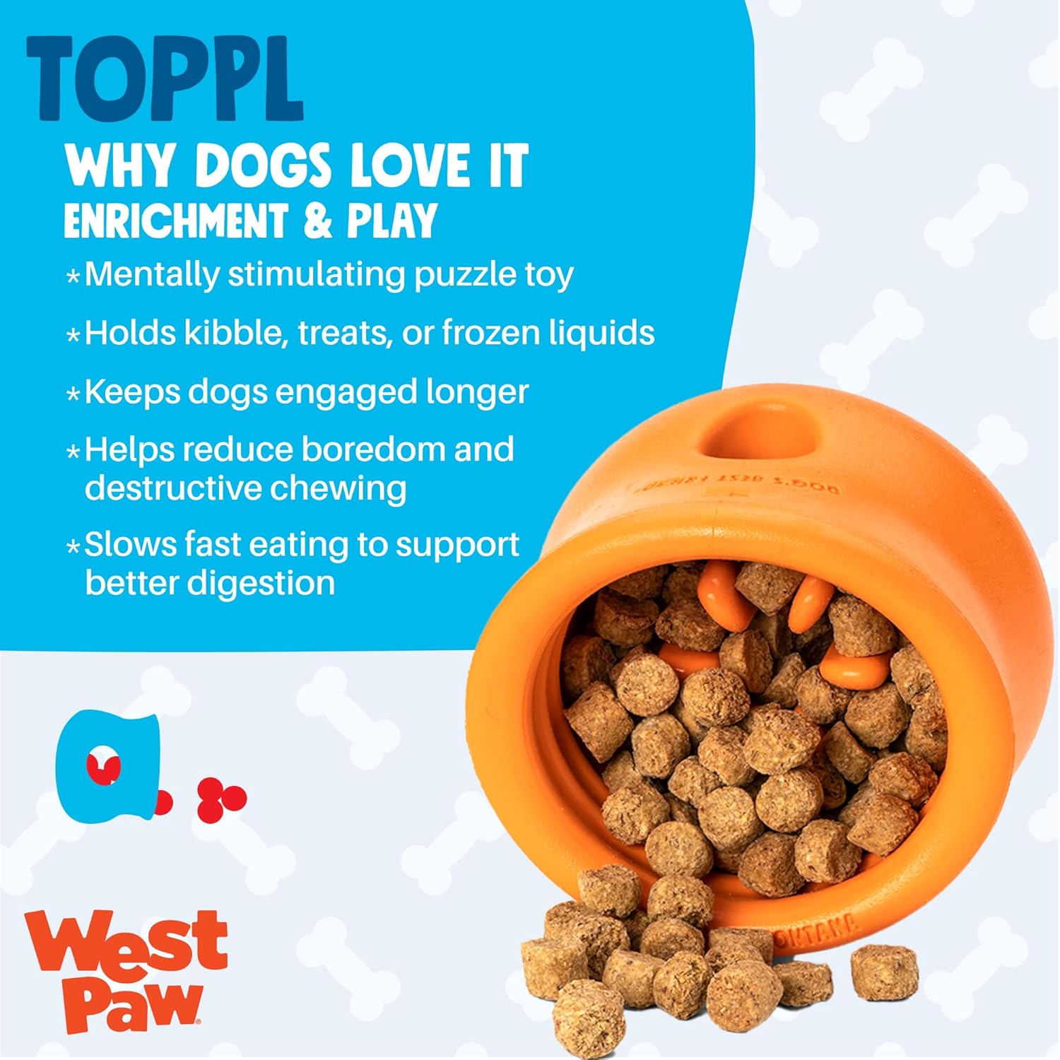 WEST PAW Zogoflex Toppl Interactive Treat Dispensing Puzzle Dog Toy for Mental Stimulation & Enrichment-Holds Kibble & Treats-Lickable, Freezable & Dishwasher Safe-Made in USA-Large-Aqua Blue - Image 2