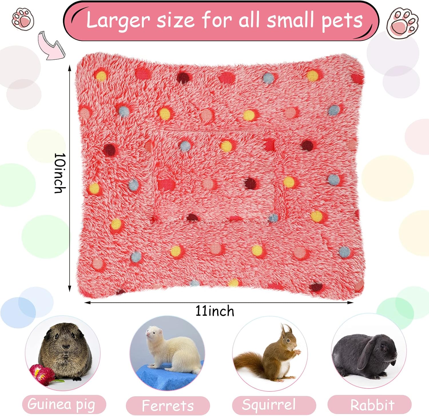 Jetec 3 Pcs Bunny Guinea Pig Beds Soft Bunny Mats Warm Guinea Pig Mat Small Animal Bed Pads Fleece Sleeping Pads for Indoor Rabbit Hamster Squirrel Hedgehog Chinchilla(Fleece,Dots,Red) - Image 2