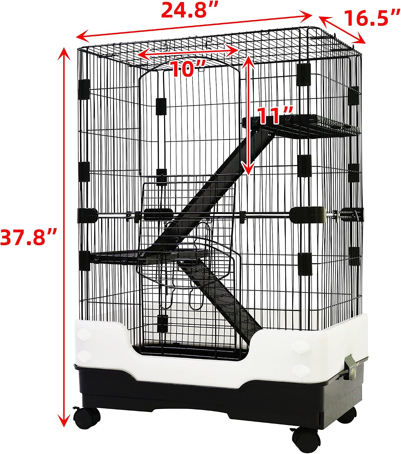 Homey Pet Rat Cage, Small Animal Cage for Ferret, Chinchilla, Guinea Pig | Lockable Wheels, Splash Guard, Easy-Clean Pull-Out Grid Tray, Non-Slip Ramp, Wide Shelf, Safe Lock, Chew-Proof, Black 3-Tier - Image 2