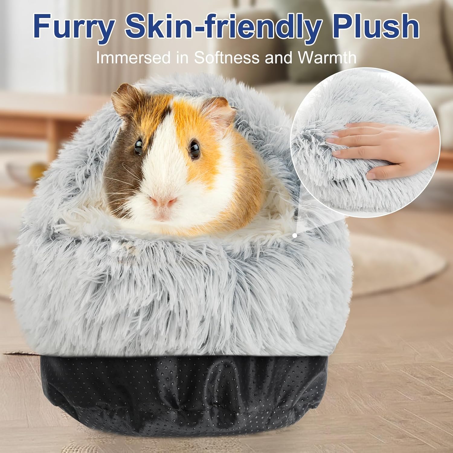 Soothing Guinea Pig Hideout, Doughnut Guinea Pig Bed with Hooded Cover, Washable Hamster Rabbit Bunny Bed, Washable Round Cave Beds for Small Animal Bunny Rabbit Hideout (Grey) - Image 2