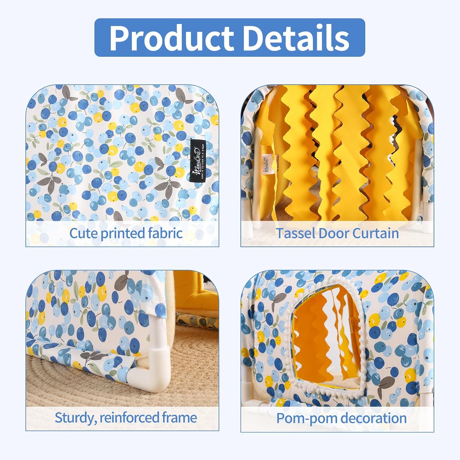 Guinea Pig Hideout No Bottom Guinea Pig Bed Easy to Clean Rabbit Hideout Bunny Beds - Small Animal Indoor Habitat for Chinchilla Ferret Hedgehog Flower-Branch Mouse (Blue Flower) - Image 4
