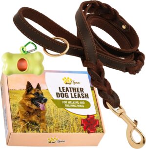 ADITYNA Leather Dog Leash with Traf...