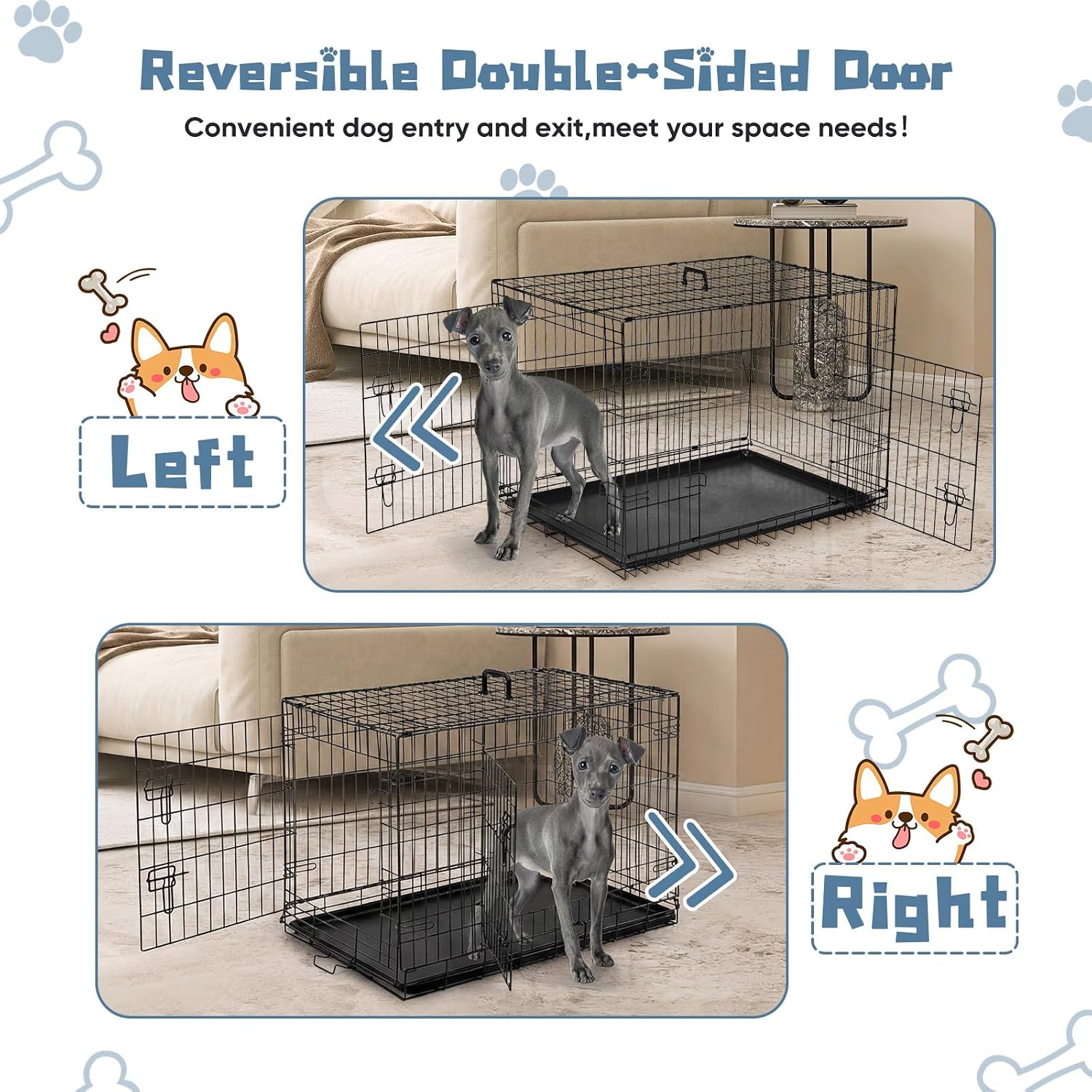 DUMOS Dog Crate, 36 Inch Medium Double Door Dog Cage with Plastic Leak-Proof Pan Tray, Handle, Folding Metal Wire Pet Kennel for Indoor, Outdoor, Travel - Image 4