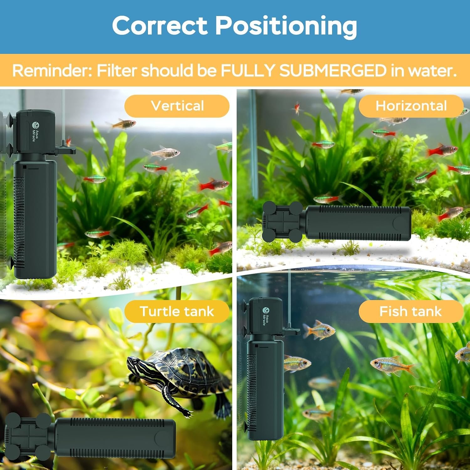 AquaMiracle Fish Tank Filter with Timer & Filter Sponge, 130GPH U - V Aquarium Filter with Aeration & Rainfall Modes, Effective Turtle Filter for Green Water Control (10-30 Gal Tank) - Image 7