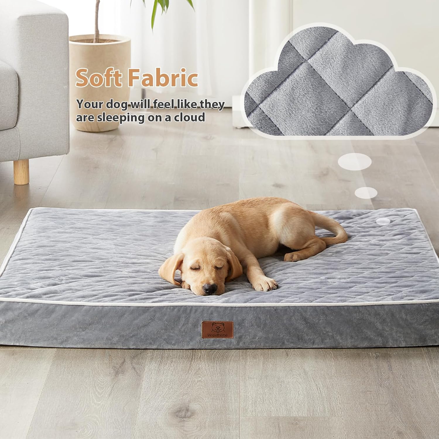 WNPETHOME Orthopedic Waterproof Extra Large Senior Dogs Bed for Comfy Sleep | XL Washable Ped Bed with Removable Cover, Multi-Needle Quilting XL Crate Bed for Large Sized Dog Relax, Light Grey 42x30 Inch - Image 2