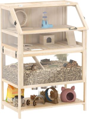 PawHut Wooden Hamster Cage, 3 Tier ...