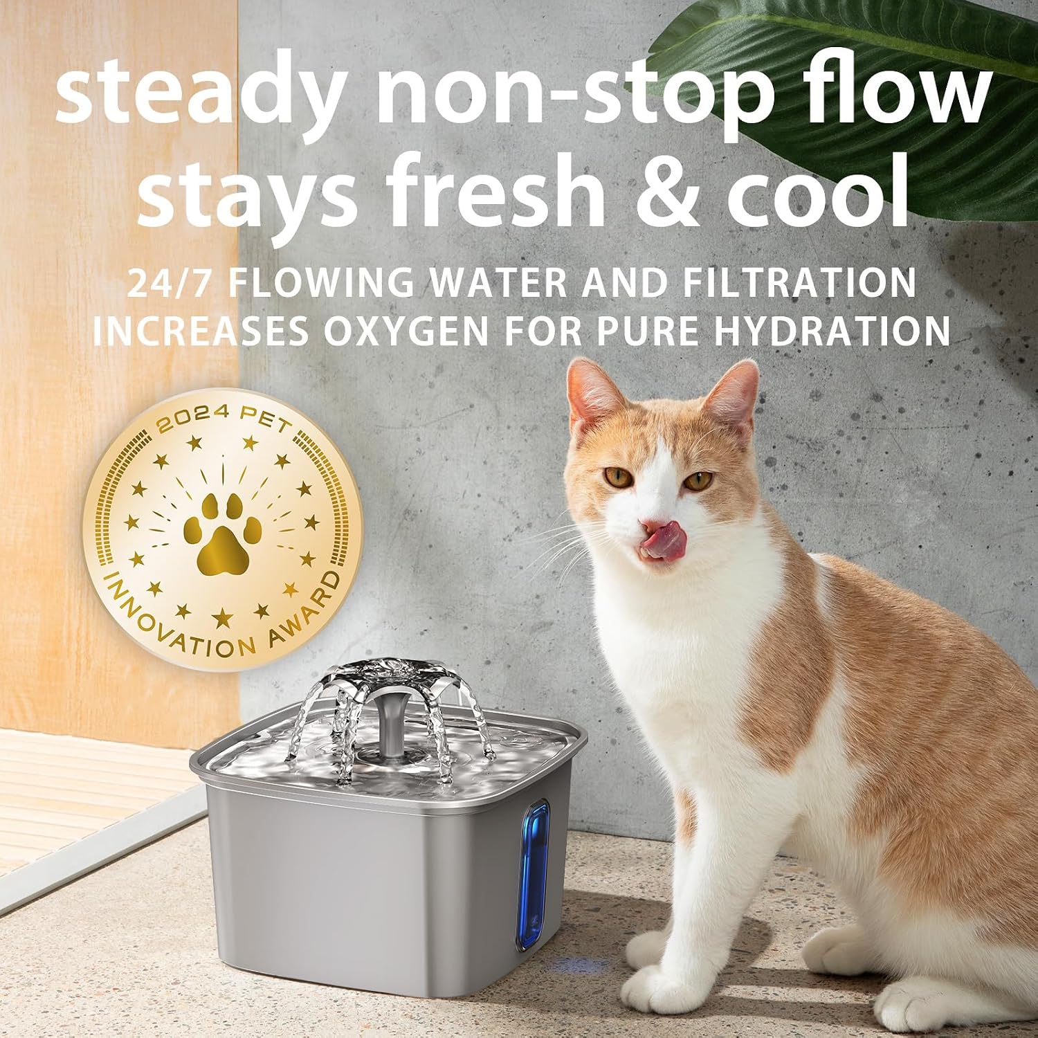 Veken Innovation Award Winner Stainless Steel Cat Water Fountain, 108oz/3.2L Automatic Pet Fountain Dog Water Dispenser with 6 Replacement Filters & Silicone Mat for Cats, Dogs, Multiple Pets (Silver) - Image 6