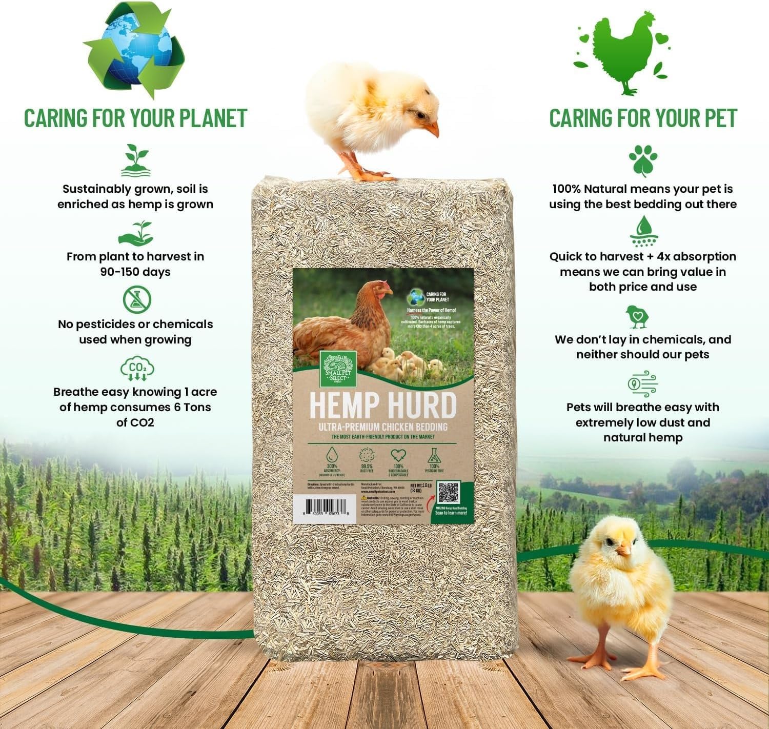 Small Pet Select Hemp HURD Chicken Coop Bedding, Odor Control, 18 lb | Ultra-Premium Biodegradable Bedding, Eco-Friendly Odor Control, Low Dust, For Chicken Coops, Runs & Brooders - Image 5