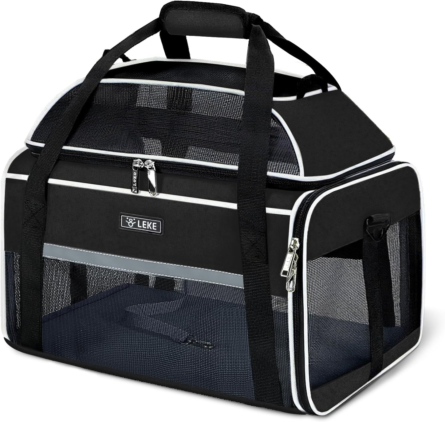 Lekereise Top-Expandable Pet Carrier 17x11x9.5 Inch Alaska Hawaiian Airline Approved Soft Sided Underseat to 12lbs Travel Carriers for Small Dogs and Cats with Locking Safety Zippers Anti-Scratch Mesh