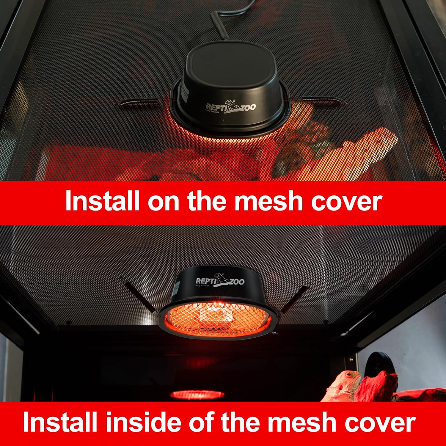 REPTI ZOO G9 Reptile Infrared Heat Lamp Combo Kit- 50W UVA Basking Red Bulb & Low Profile Tank Hood for Bearded Dragons Turtles Lizards Geckos | Terrarium Heating Lamp Spot Light with Safety Mesh - Image 5