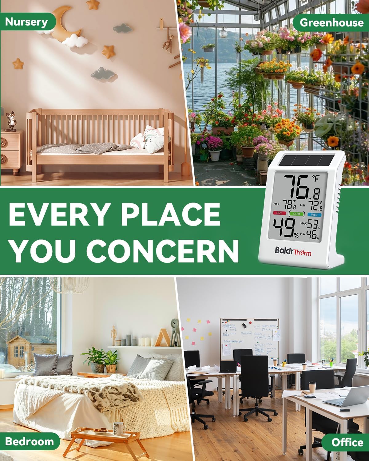BALDR Indoor Thermometer Hygrometer, Solar Power with Battery Backup, Large Display, Daily Max/Min & Comfort Indicator Humidity Meter - Image 9