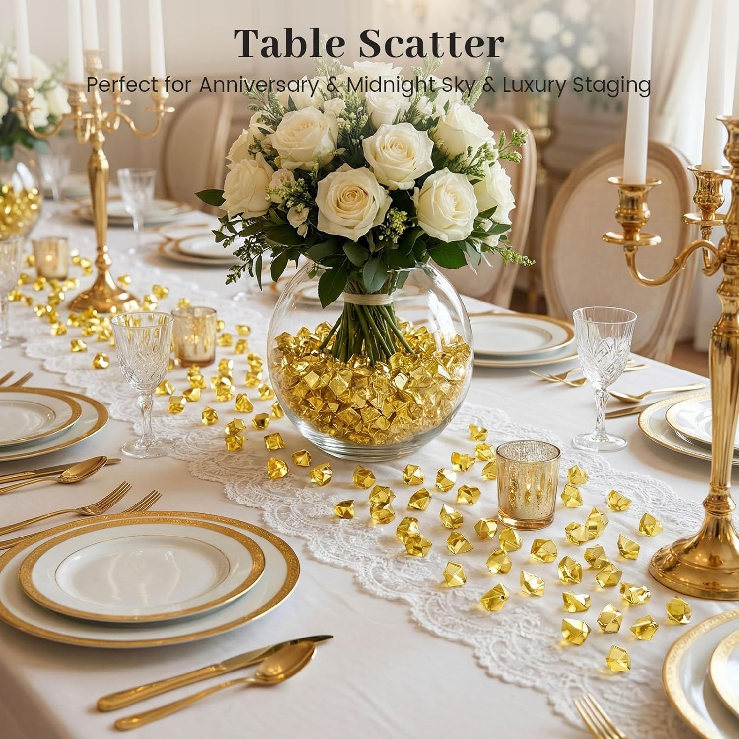 DomeStar 150PCS Gold Acrylic Ice Rocks – Faux Gems Nuggets Vase Fillers Pot of Gold, Glitter Party Decorations, DIY Crafts & Table Scatter - Image 5