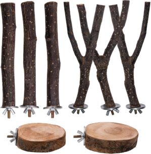 8PCS Bird Perches Set Natural Apple...