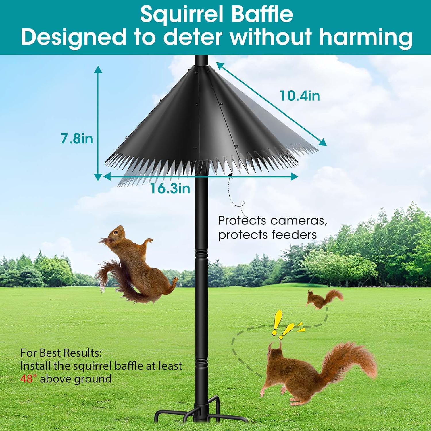 108 Inch Bird Feeder Pole Squirrel Proof, Heavy Duty Bird House Pole, Adjustable Bird Feeder Stand with 5 Shepherds Hooks, 2 Mental Trays, Hummingbird Swing - Image 3