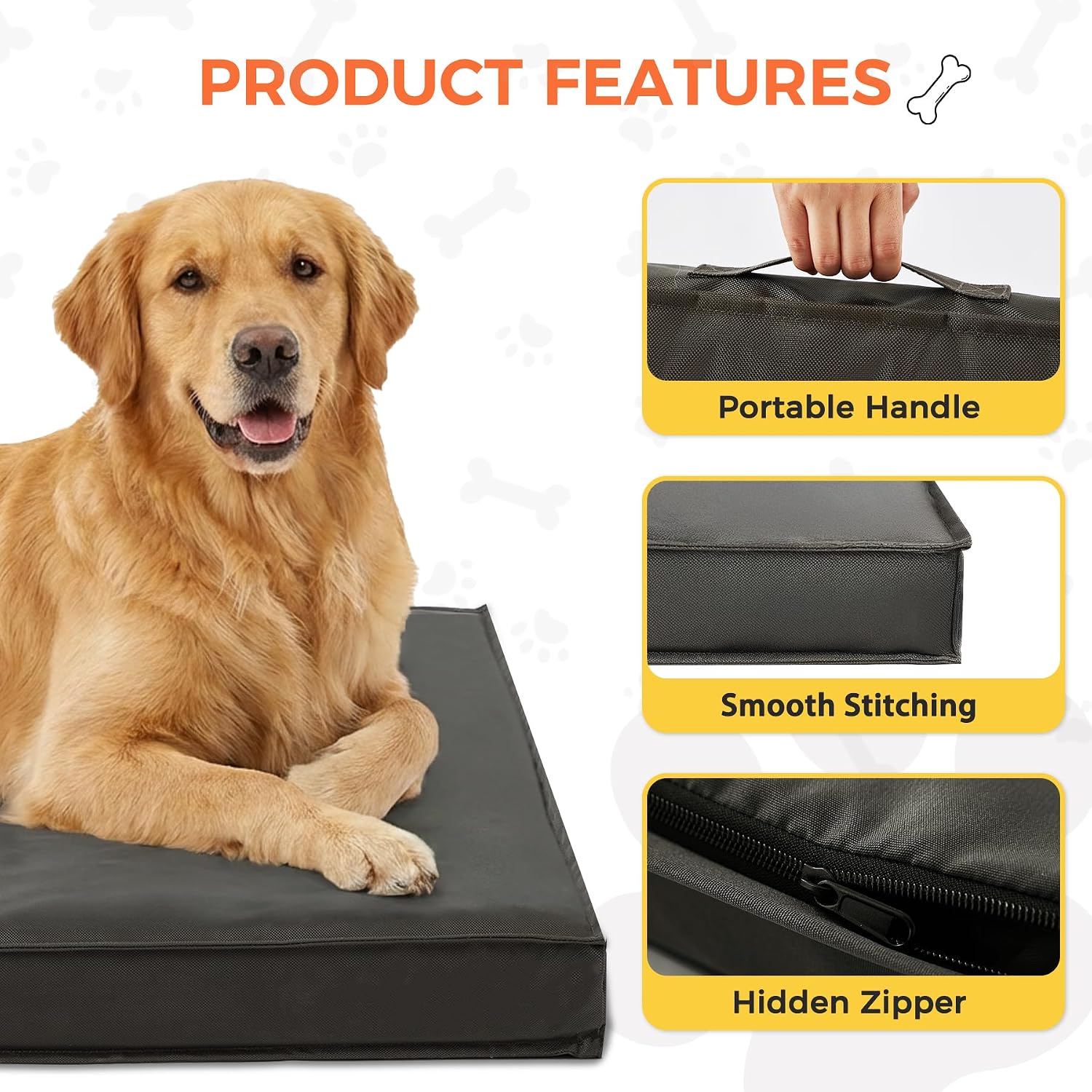 Outdoor Dog Bed Large Sized Dog, Waterproof Extra Large Dog Bed, 44x32x3.5 Inch, Orthopedic Dog Bed with Removable Washable Cover, Rectangle Egg Crate Foam Pet Bed for Outside, Dark Grey - Image 5