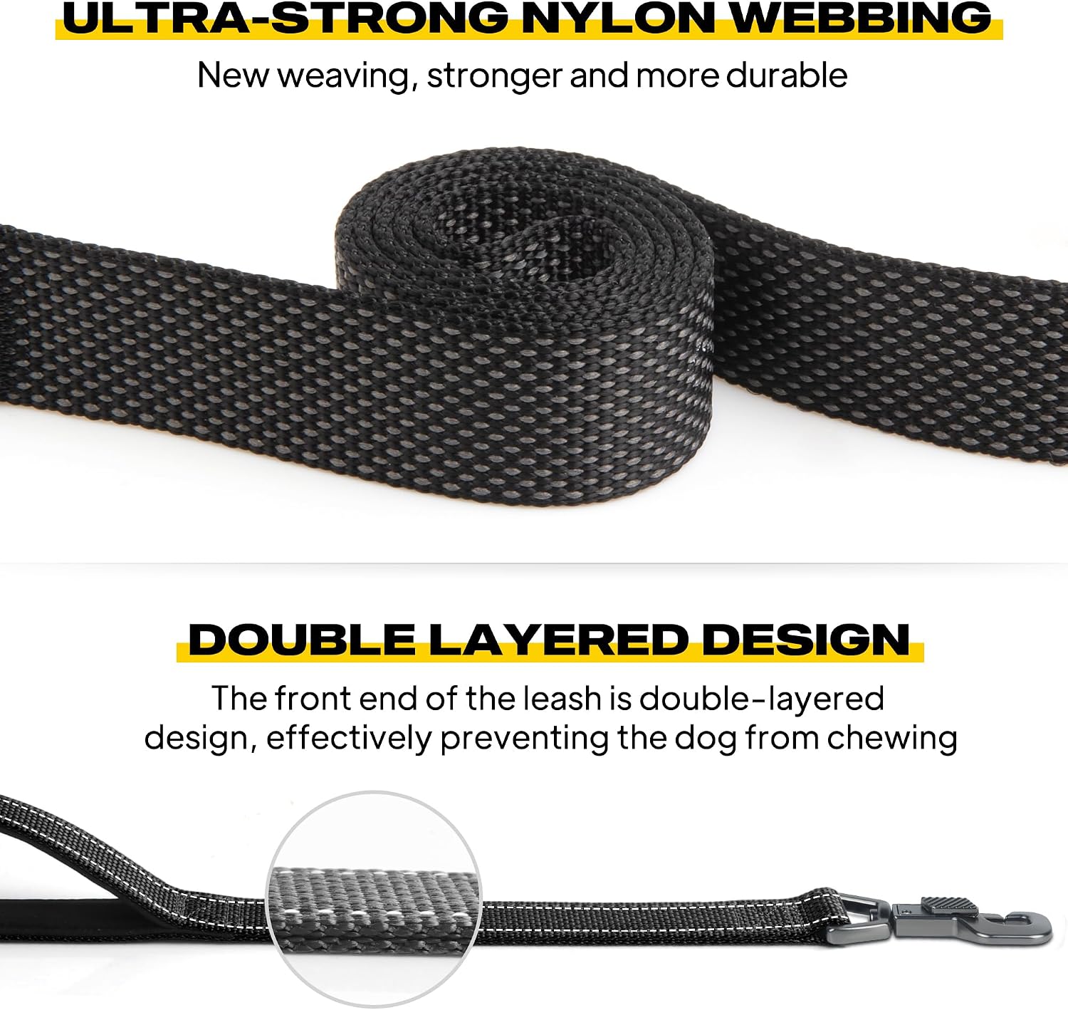 Fida 4 FT Heavy Duty Dog Leash with 2 Comfortable Padded Handles, Traffic Handle & Advanced Easy Snap Hook, Reflective Walking Lead for Large, Medium & Small Breed Dogs (4 FT x 1" Wide, Black) - Image 3