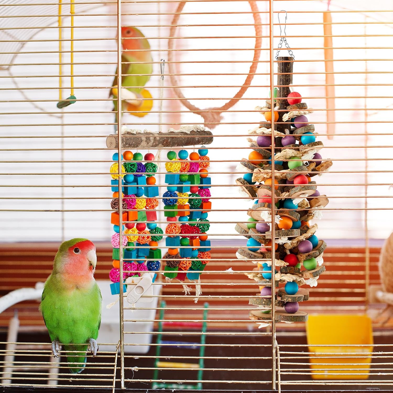 Seenelling 4 Pcs Extra Large Bird Parrot Toy Multicolored Natural Wooden Parrot Cage Chewing Toys for Large Medium Macaws Cockatoos African Grey Birds (Block and Ball) - Image 3