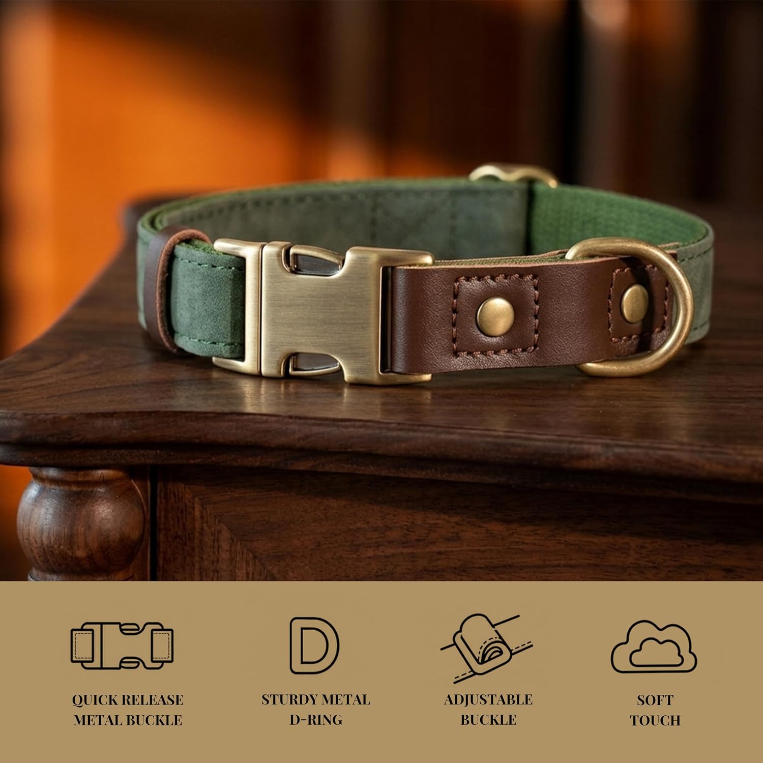 Didog Soft PU Leather Dog Collars for Small Dogs,Classic Adjustable Dog Collars with Quick Release Metal Buckle,Easy Clean and Comfortable with Nylon Lining,Green,S Neck 11-15" - Image 4