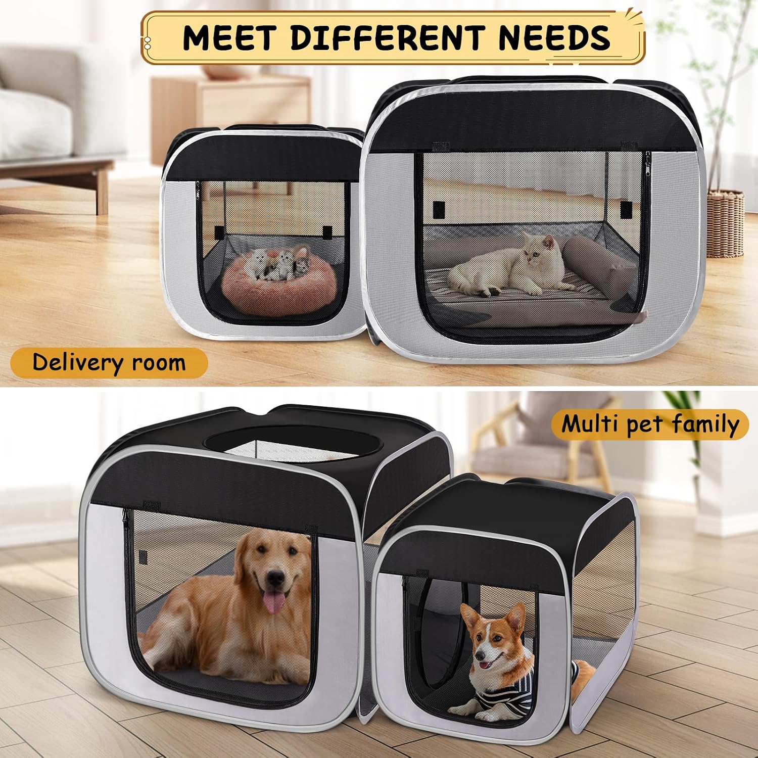 Tailtastic Large Cat Playpen with Separate Areas,Outdoo&Indoor Cat Enclosures,Portable Pet Playpen for Indoor Cats,Puppy and Small Animals, Dog Playpen with Carrybag. | Ideal for multi-pet households, works as birthing & nursing den, pet-safe soft material, prevents escape & furniture damage - Image 4