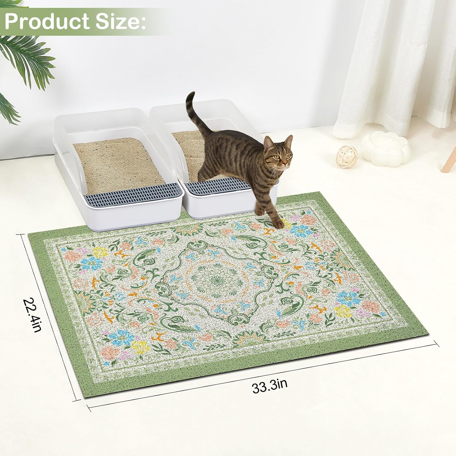 Glittme Cat Litter Mat, 33"x22" Non-Slip Washable Trapping Mat for Cats | Litter Trapping Mat With Thick PVC Coil To Catch Scatter, Soft On Paws And Waterproof Bottom To Protect Floors - Image 2