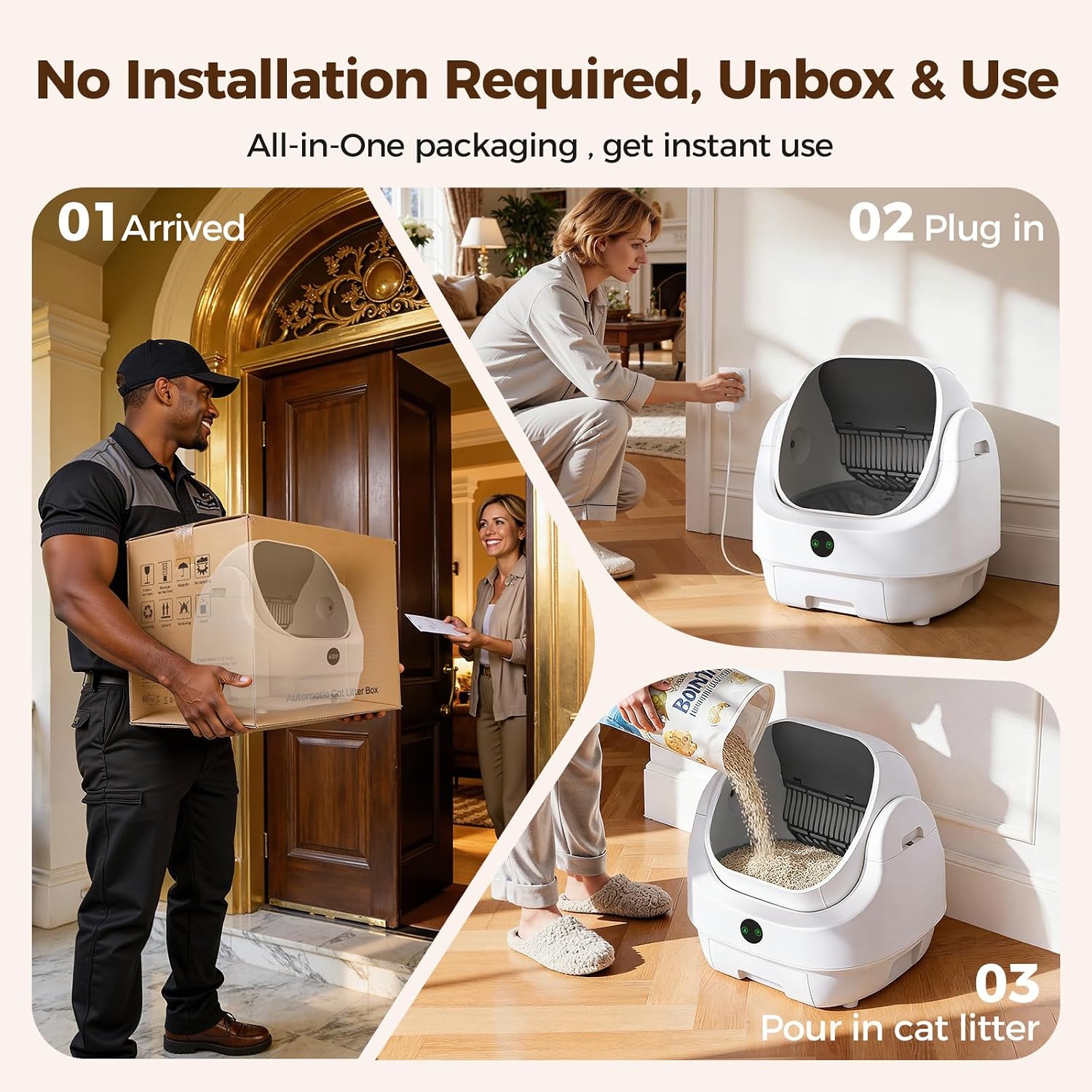 Open-Top Automatic Litter Box, Odor Control, Ready to Use, Self Cleaning Litter Box, Large Capacity with APP Control and Safety Sensor, Ellenpent, with Trash Bags/Waterproof Mat/Litter Mat - Image 7