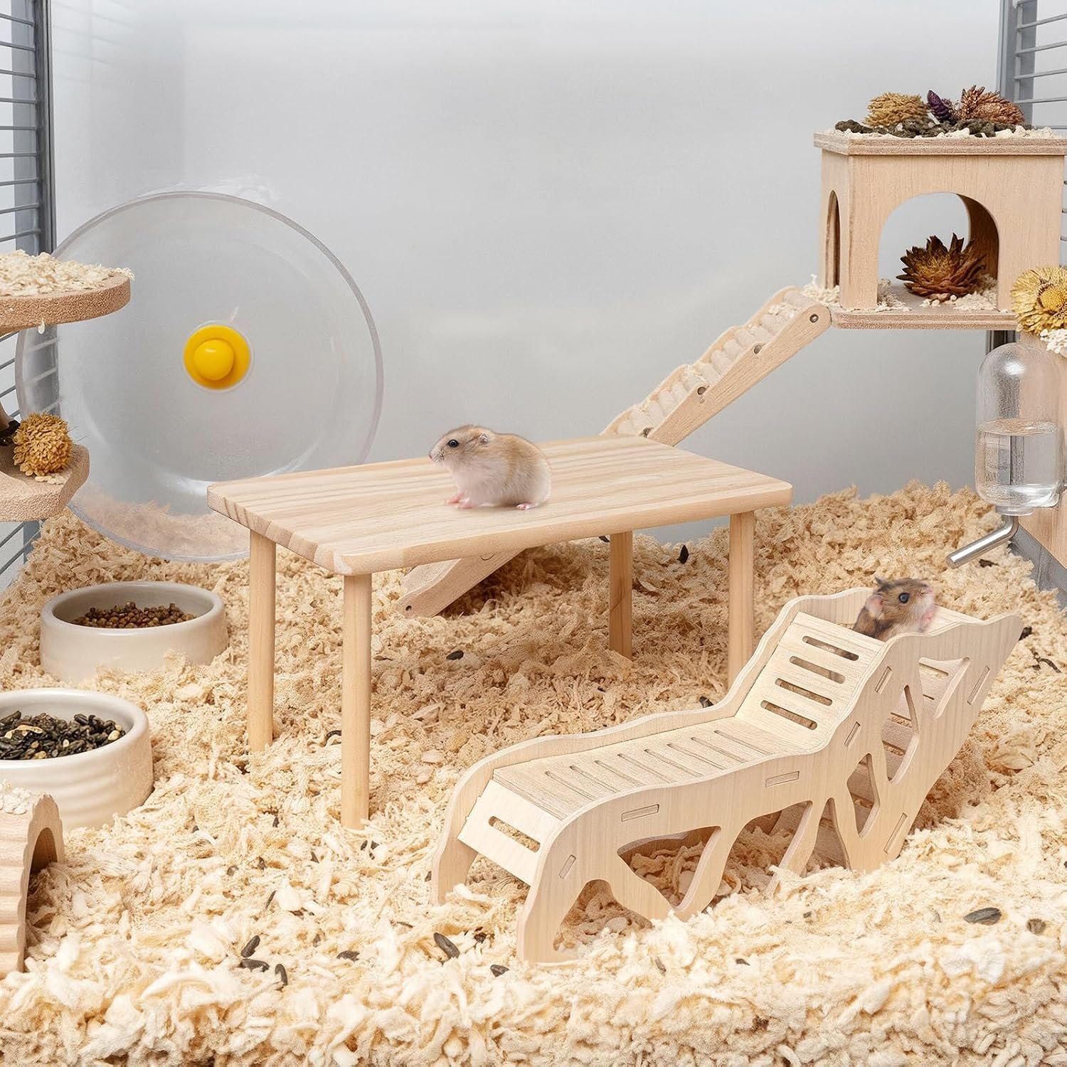 (2-piece Set) Hamster Game Wooden Platform, Tunnel Ladder Hidden Area Platform with Wooden Support Columns, Toy cage Accessories for Hamster Squirrels and Other Small Pets - Image 6
