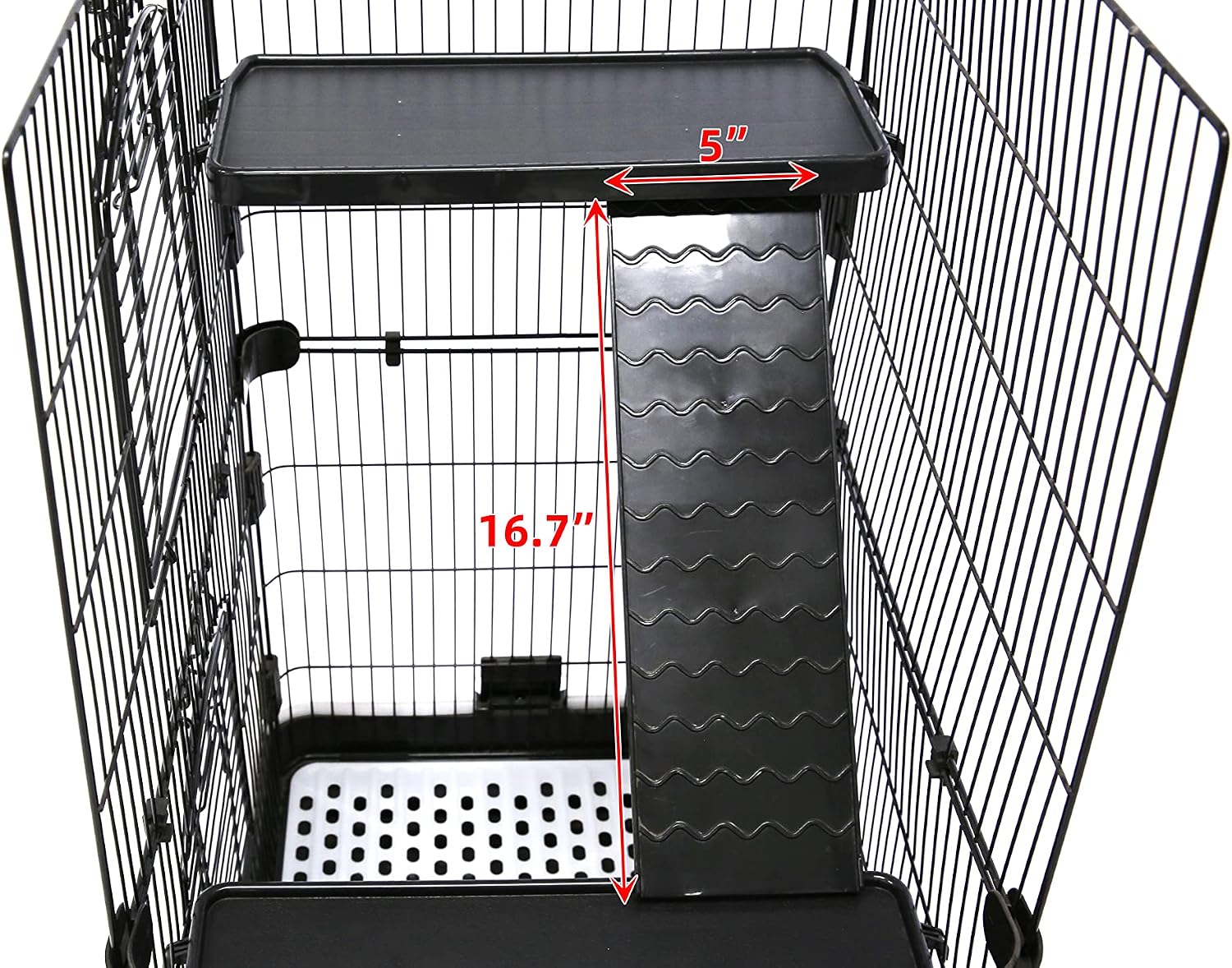 Homey Pet Rat Cage, Small Animal Cage for Ferret, Chinchilla, Guinea Pig | Lockable Wheels, Splash Guard, Easy-Clean Pull-Out Grid Tray, Non-Slip Ramp, Wide Shelf, Safe Lock, Chew-Proof, Black 3-Tier - Image 3