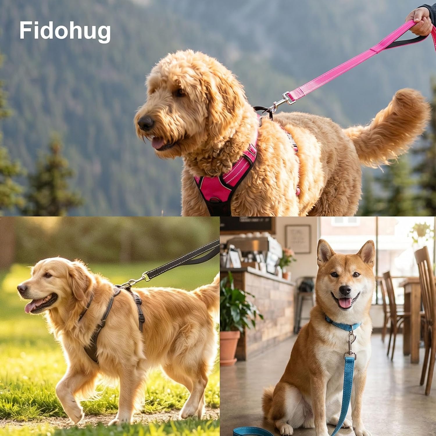 Triple Handle 10 ft Dog Leash with Padded Traffic Handles, Heavy Duty Reflective Walking Lead for Training Control, Strong Nylon Leashes for Medium Large Breed Dogs (Light Blue) - Image 6
