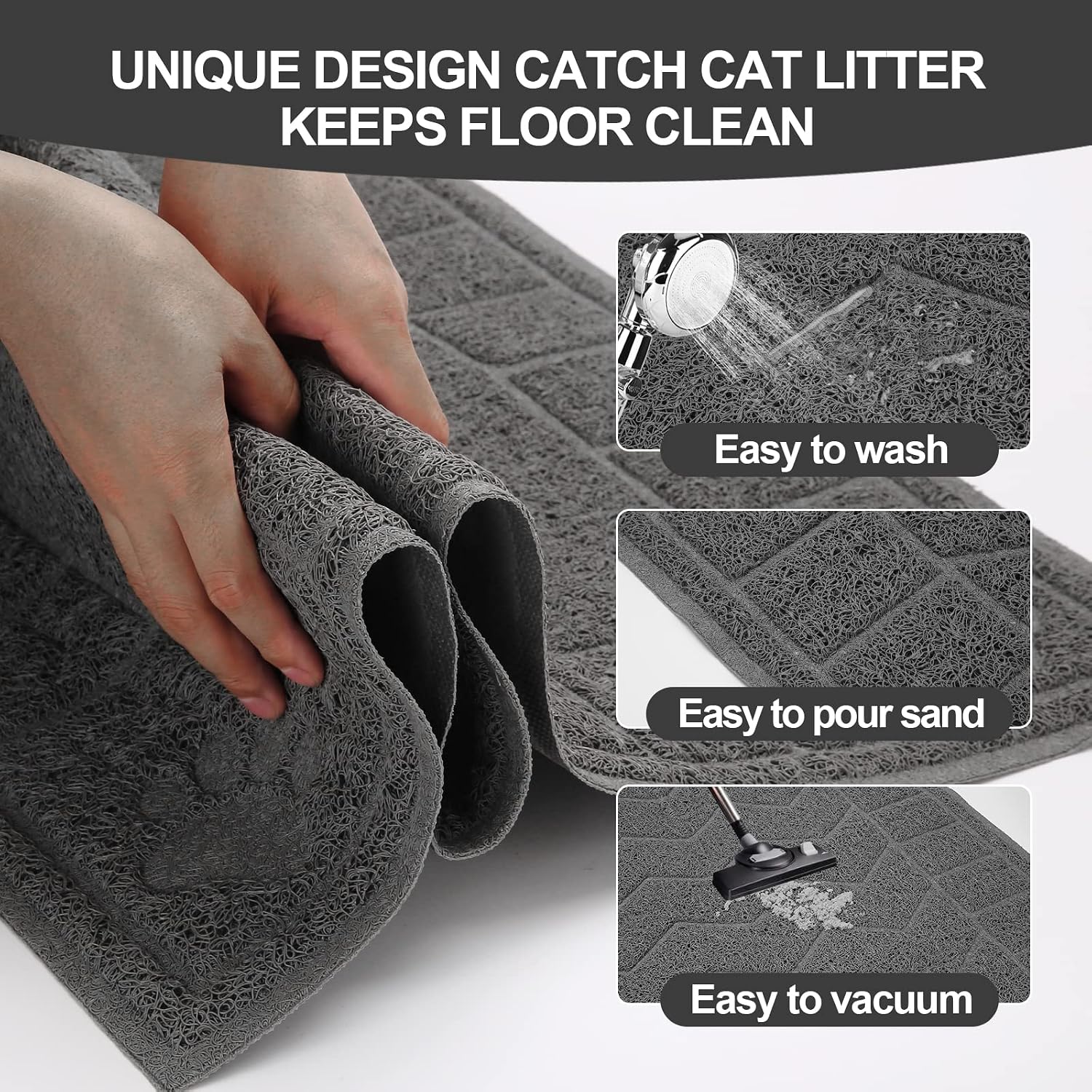 Cat Litter Box Mat, 35" x 24" Large Kitty Litter Trapping Mat Keep Floor Clean, Litter Box Mat Scatter Control, Waterproof, Easy to Clean, Durable Large Size Litter Mats for Floor - Image 3