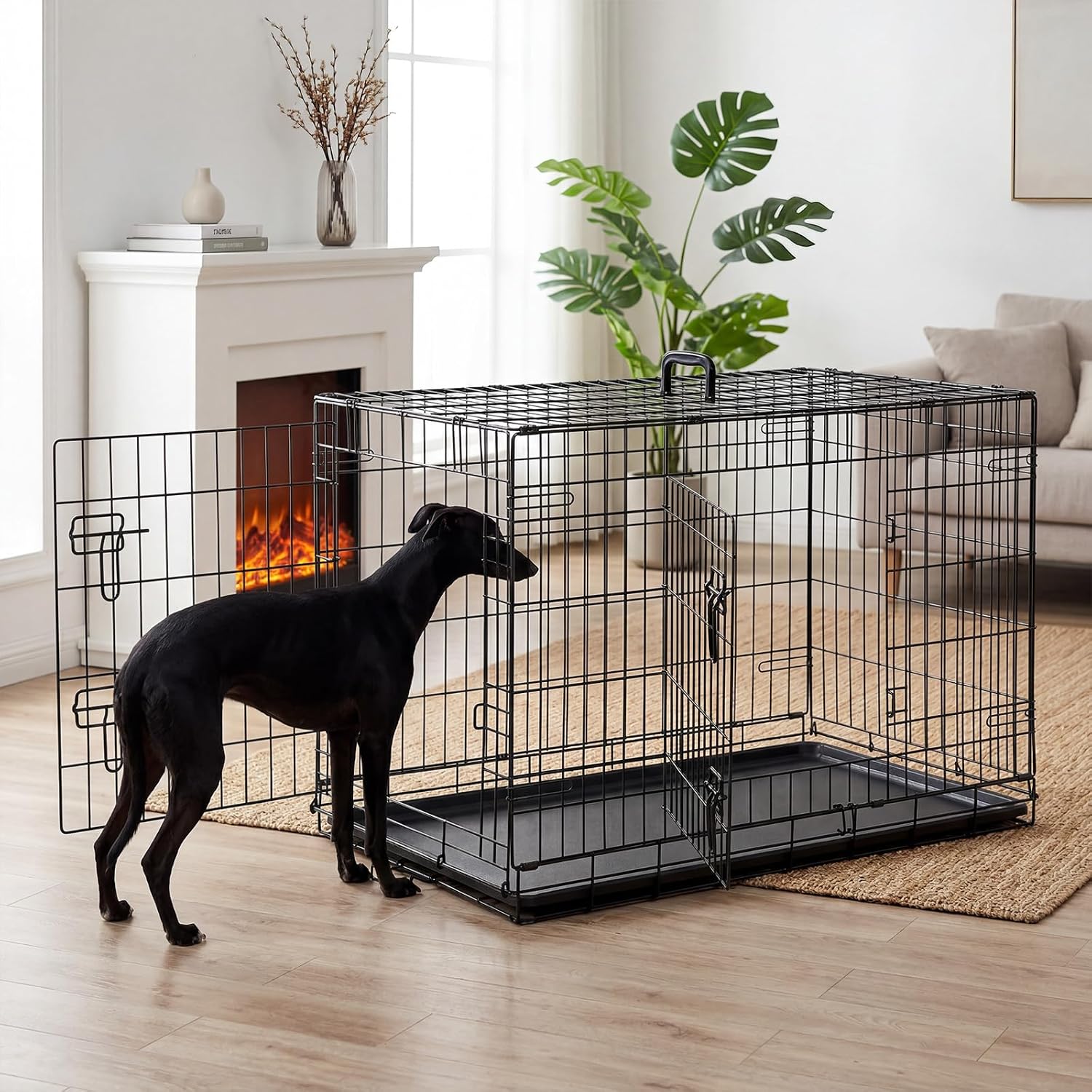 DUMOS Dog Crate, 36 Inch Medium Double Door Dog Cage with Plastic Leak-Proof Pan Tray, Handle, Folding Metal Wire Pet Kennel for Indoor, Outdoor, Travel - Image 7
