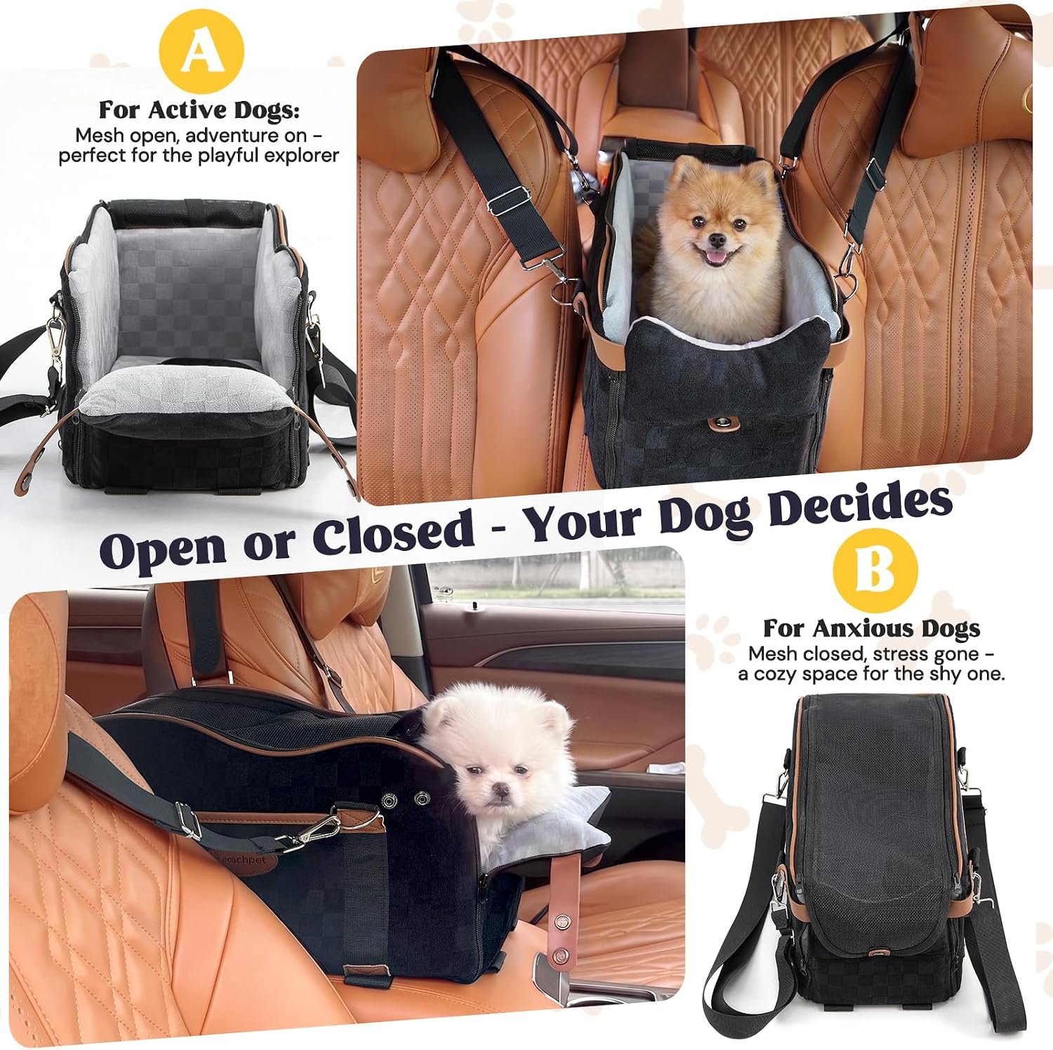 Woochpet Small Dog Car Seat, Auto Booster for Pet Travel, Portable Carrier Bed with Safety Leash Up to 9 lbs - Image 5