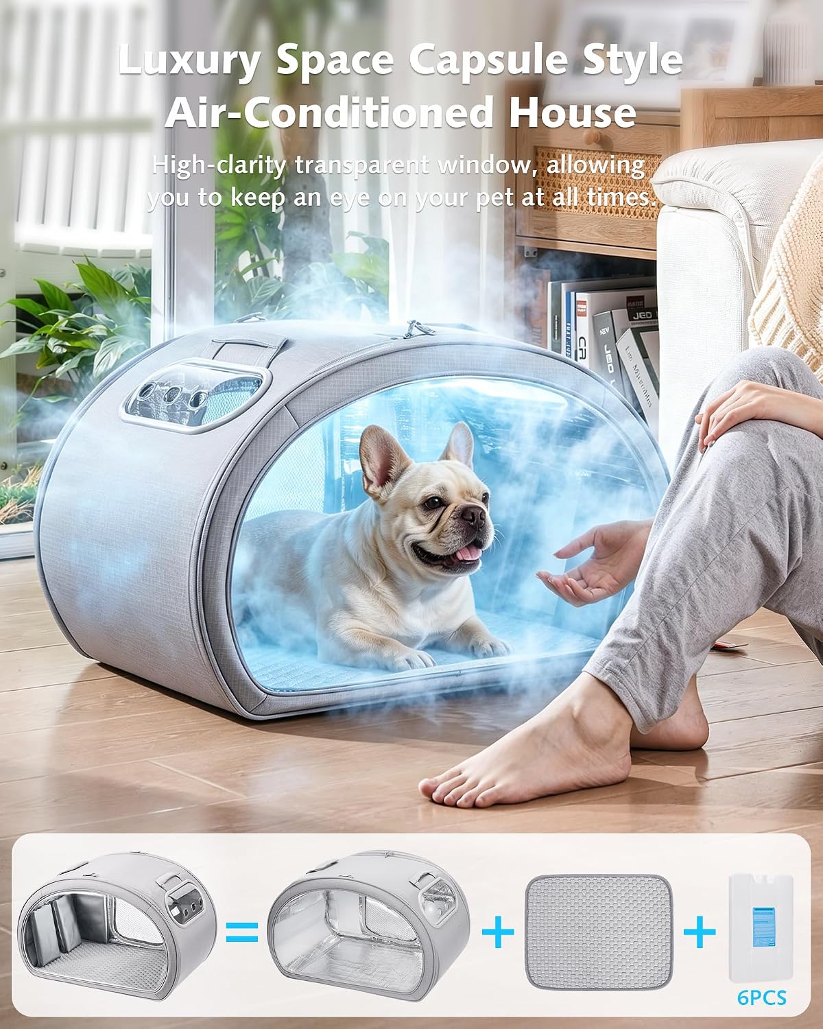 Pecute Cooling Dog House,with Cooling Mat for Small Dogs,Cat Bed,L,Gray | 6 Ice Packs for Cooler,Aluminum Film Insulation System,Breathable, Cool, Safe, and Sturdy AC Room for Cats in Hot Summer Days - Image 2