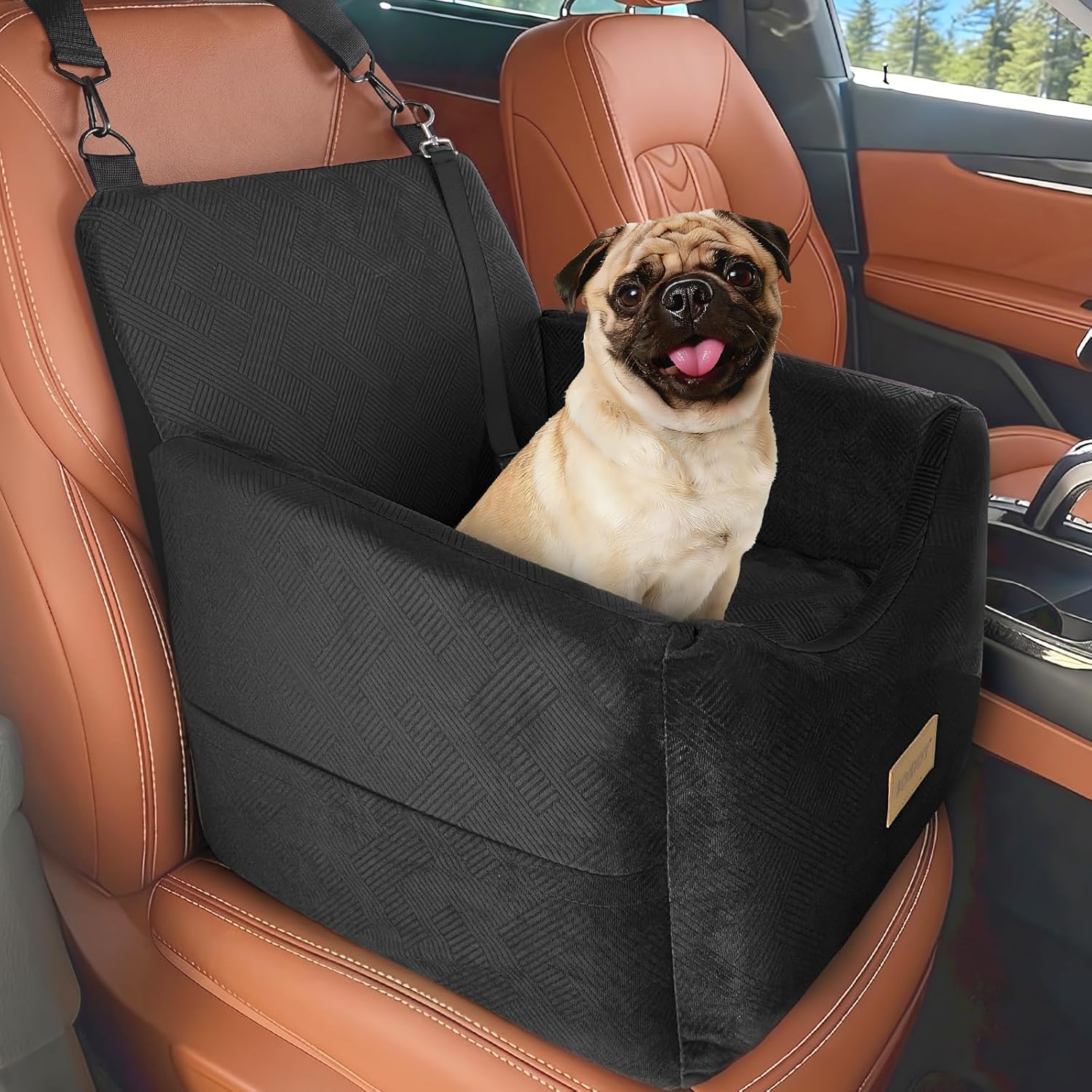JOEJOY Dog Car Seats for Small Medium Dogs Under 35lbs, Dog Booster Seat with Detachable Washable Cover and Cushion, Memory Foam Pet Car Seat with Safety Belt and Storage Pockets (Black) - Image 2