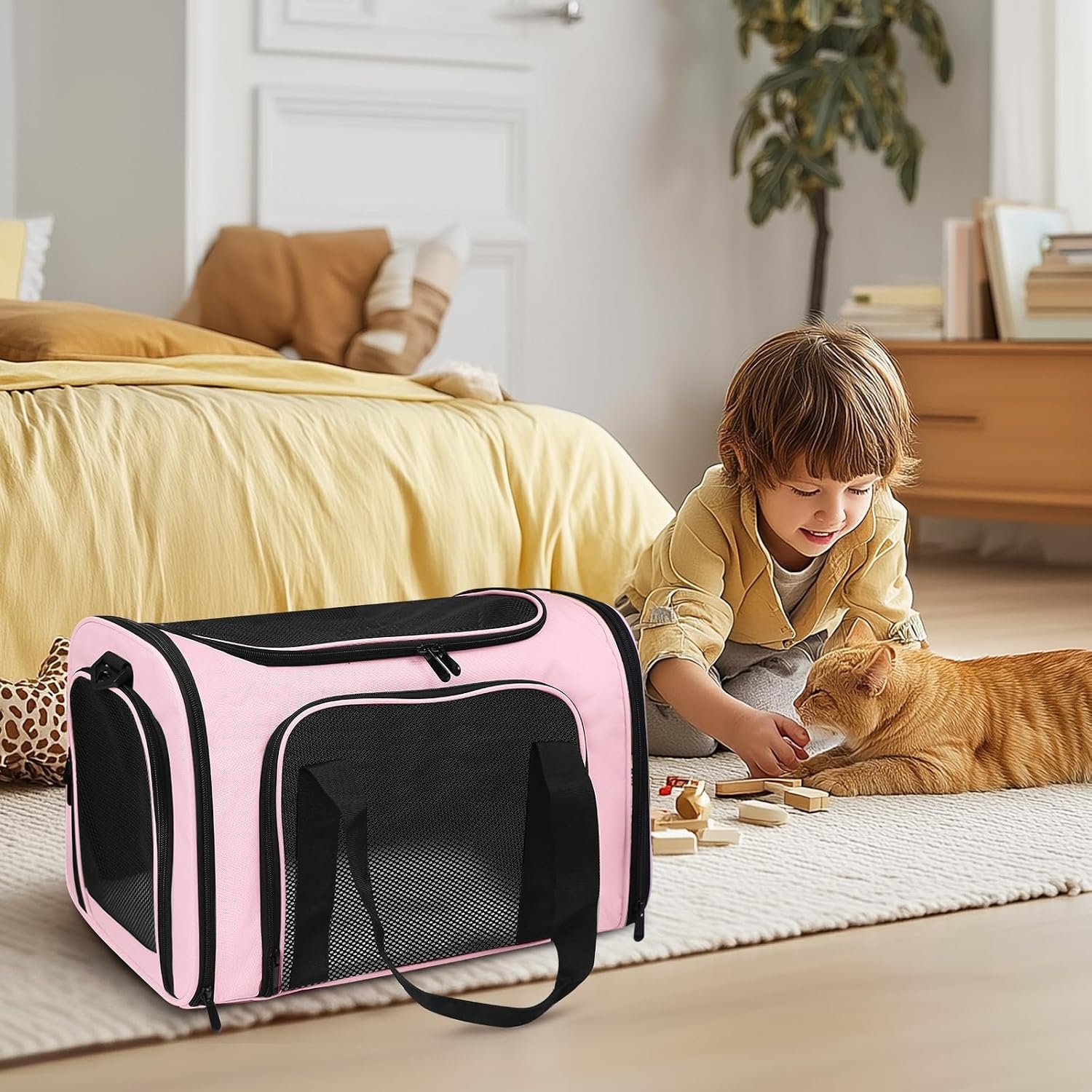 Cat Carrier Soft Up to 16 Lbs, Breathable Pet Travel Bag with Steel Frame | Lockable Zippers, Fits Small Dog, Kitten, Puppy,Rabbit,Medium Travel Carrying Case for Kennel Car Airline Transport,Pink - Image 6