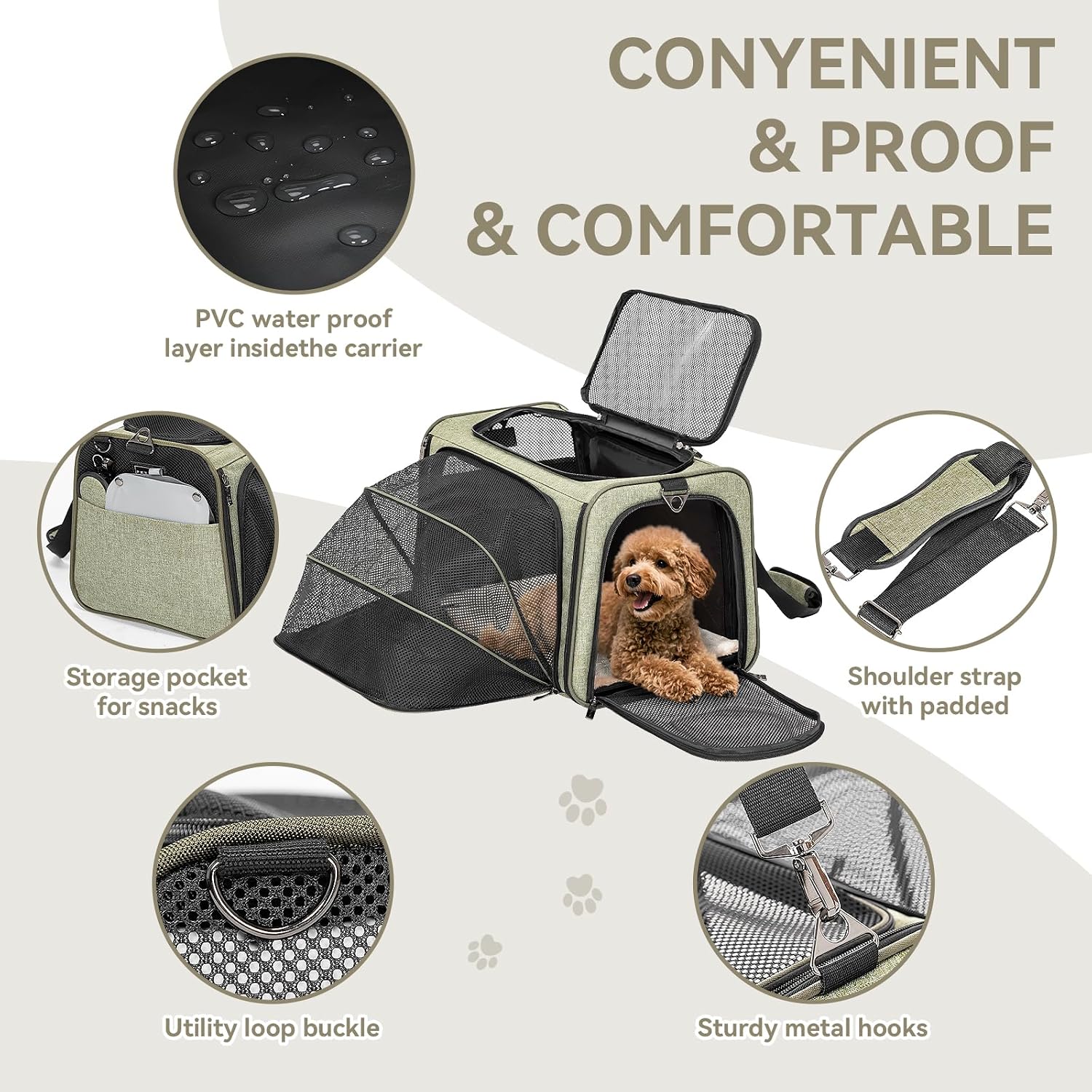 Petsfit Medium Double Expandable Cat Carrier for Cats and Small Dogs | 17 x 11 x 11 in; sized for Delta Air Lines; dual-side expansion, anti-sag frame and safety tether; up to 15 lb. - Image 7