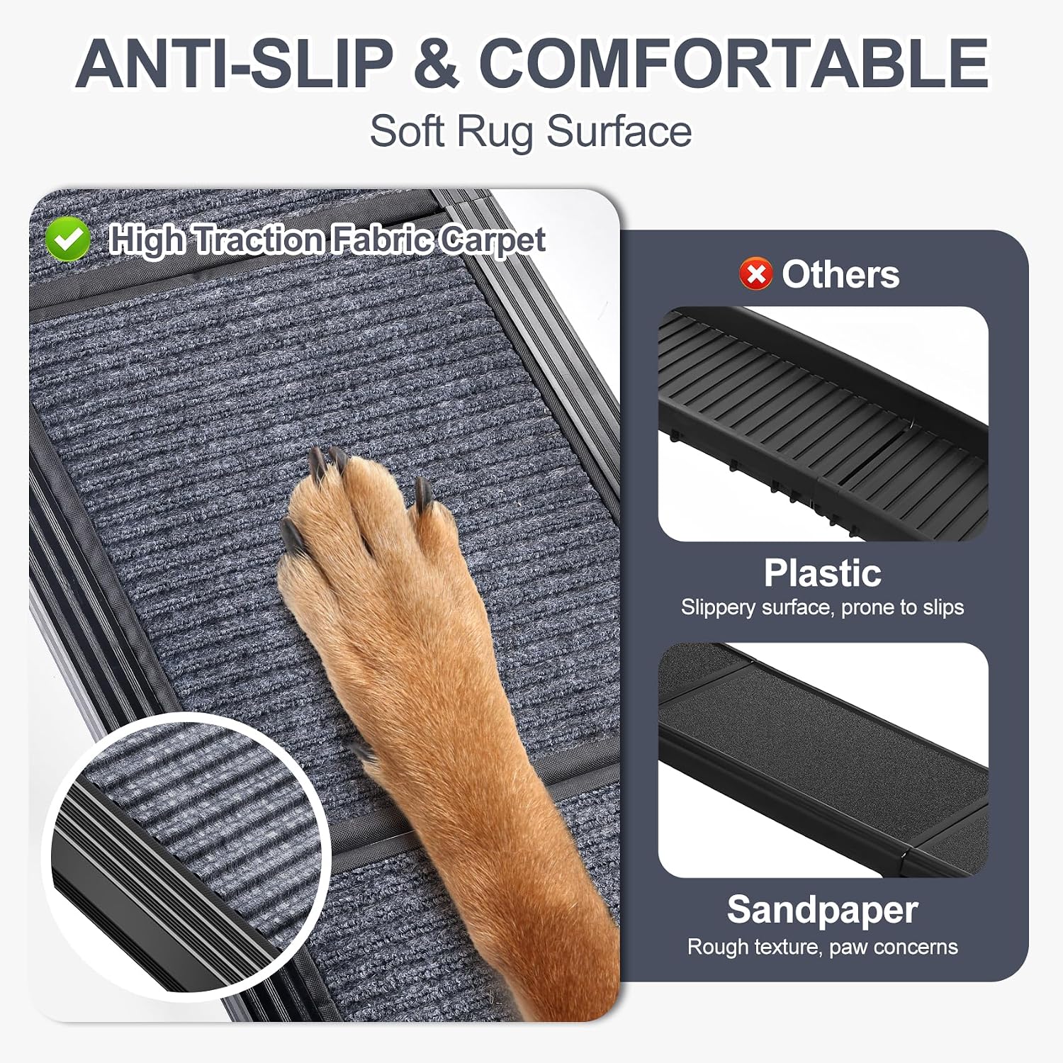 Dog Ramp for Car 63" Long & 17" Wide Portable Dog Ramps for Large Dogs with Non-Slip Rug Surface Dog Car Ramp for SUV Car & Truck, Folding Dog Ramp Up to 250LBS - Image 3