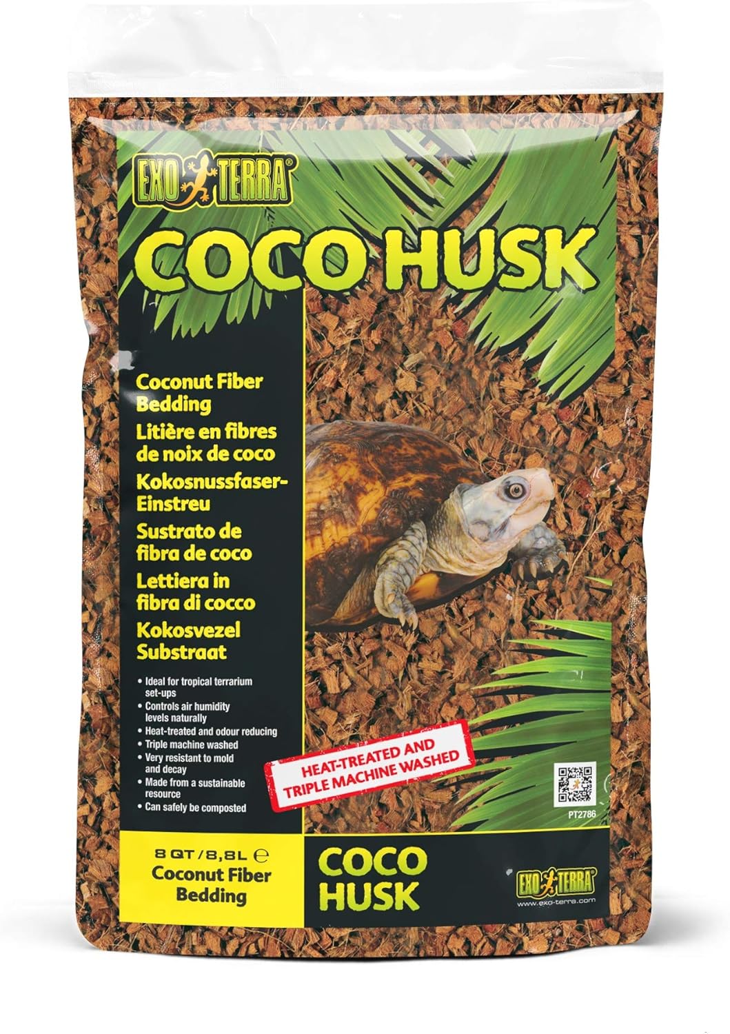 Exo Terra Coco Husk Coconut Fiber Reptile Bedding, 8 QT (8.8 L) | Bedding for Tropical Terrariums, Humidity-Holding Coco Fiber Substrate for Amphibians & Invertebrates